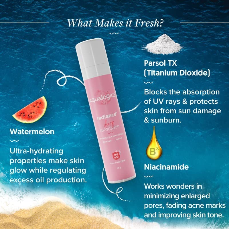 Aqualogica Radiance+ Dewy Face Sunscreen With Spf 50+ & Pa+++ | Broad Spectrum Protection & No White Cast | Gives Radiant Skin W
