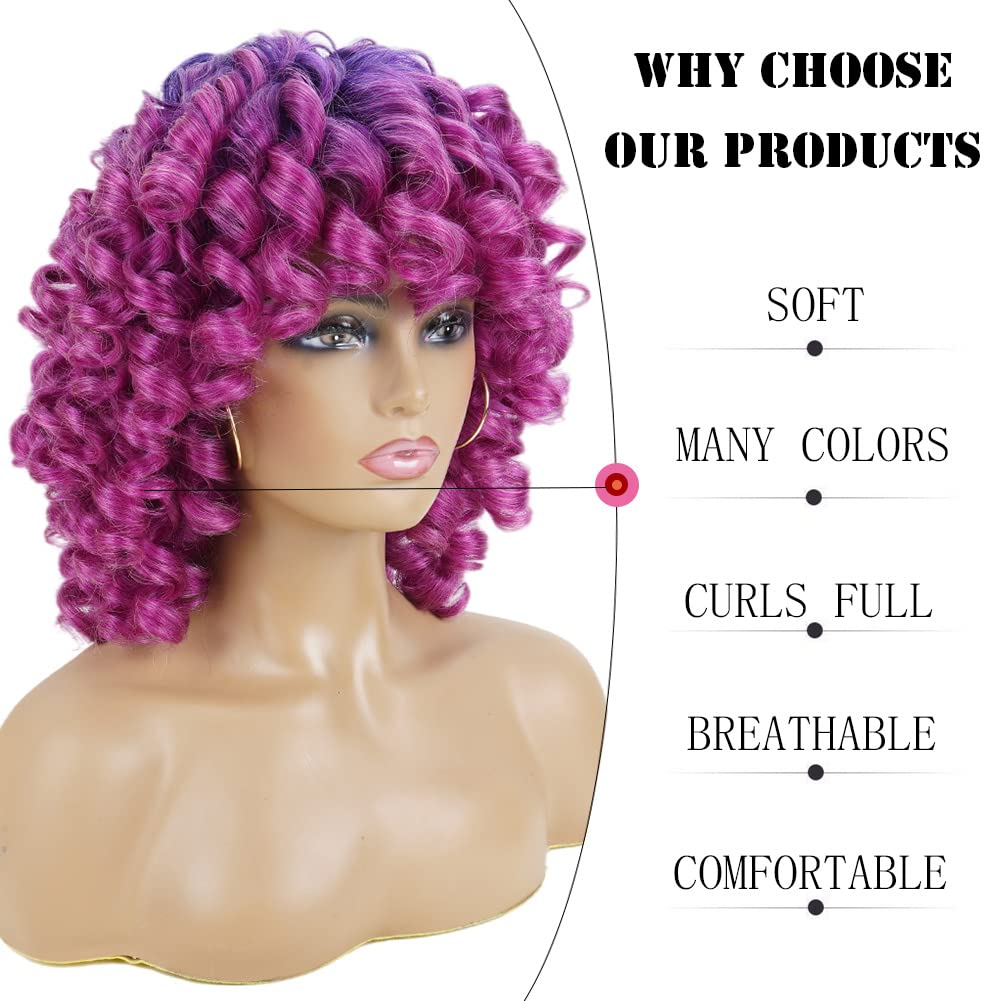 Andromeda Blue Purple Wigs For Women Soft Short Curly Wig With Bangs Heat Resistant Synthetic Fiber Hair Halloween Cosplay Wigs