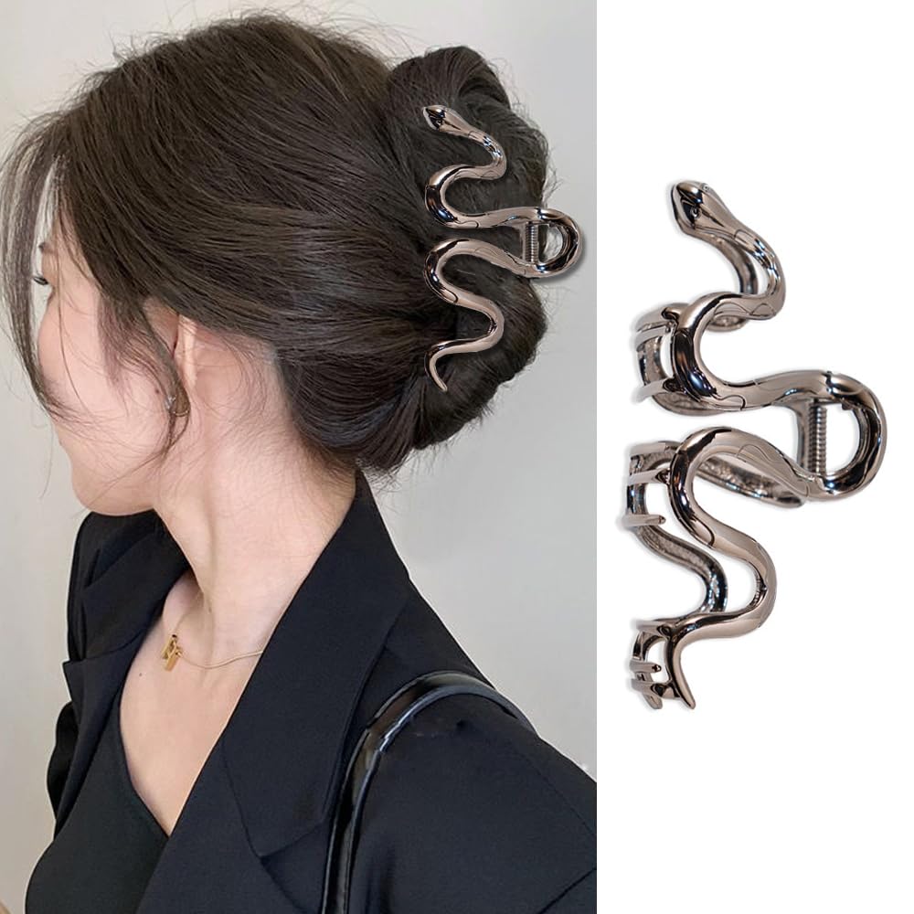 KOLONAMS Snake Hair Clip, 1Pcs Elegant Black Metal Hair Claw Clip for Thick Hair Strong Hold Hair Clip for Women, Party Hair Dec