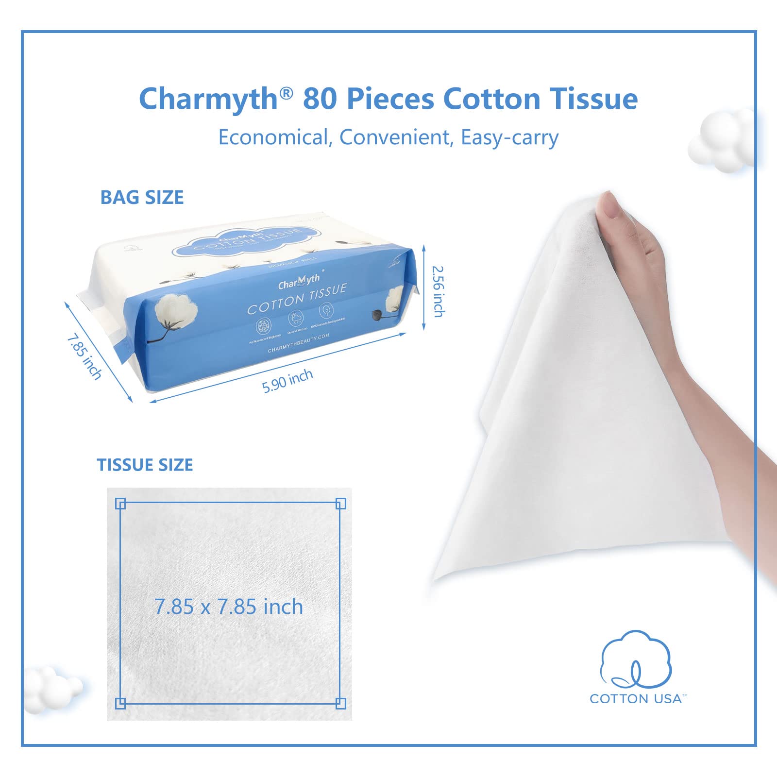 Charmyth Extra Thick Disposable Face Towel, Disposable Makeup Removing Wipes, 100% USA Cotton and 100% Organic & Cruelty Free, L