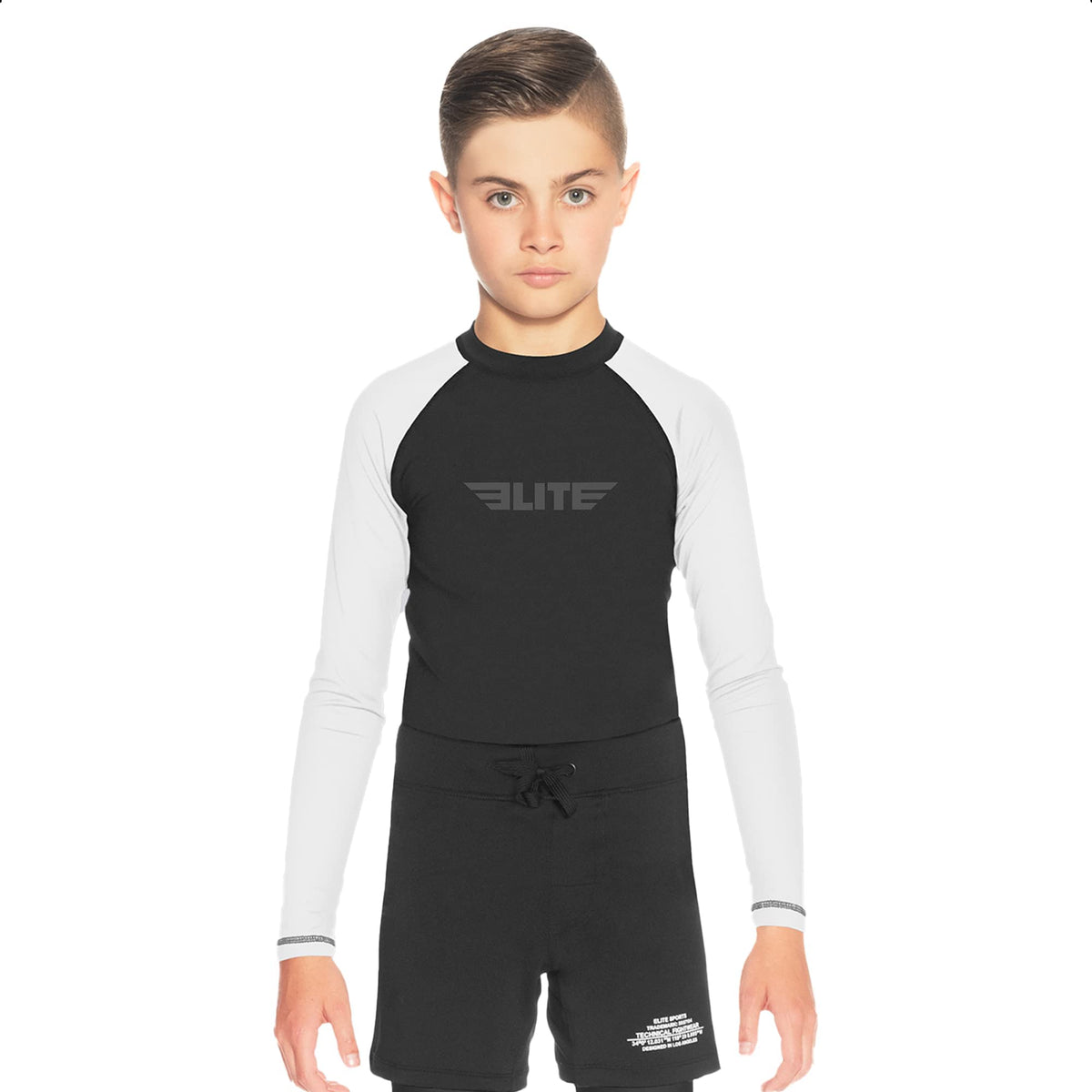 Elite Sports Rash guards for Boys and girls, Full Sleeve compression BJJ Kids and Youth Rash guard (White, Medium)