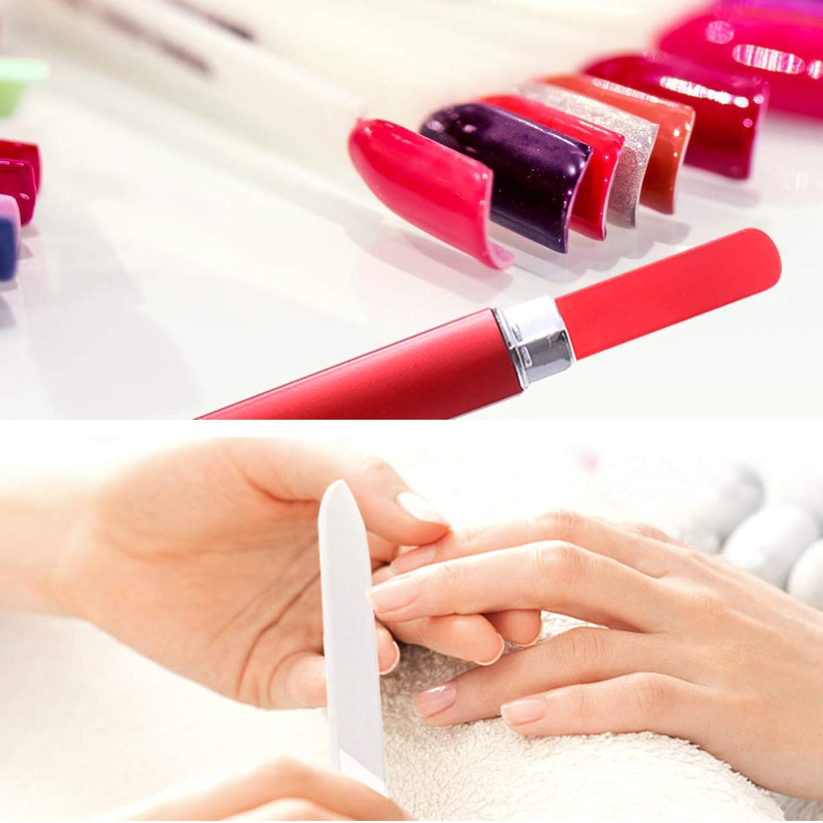 QRWT 12 Pack Glass Nail Files Set - Double Sided Crystal Glass, Multi Color, Fingernail Care, Model SCH-015