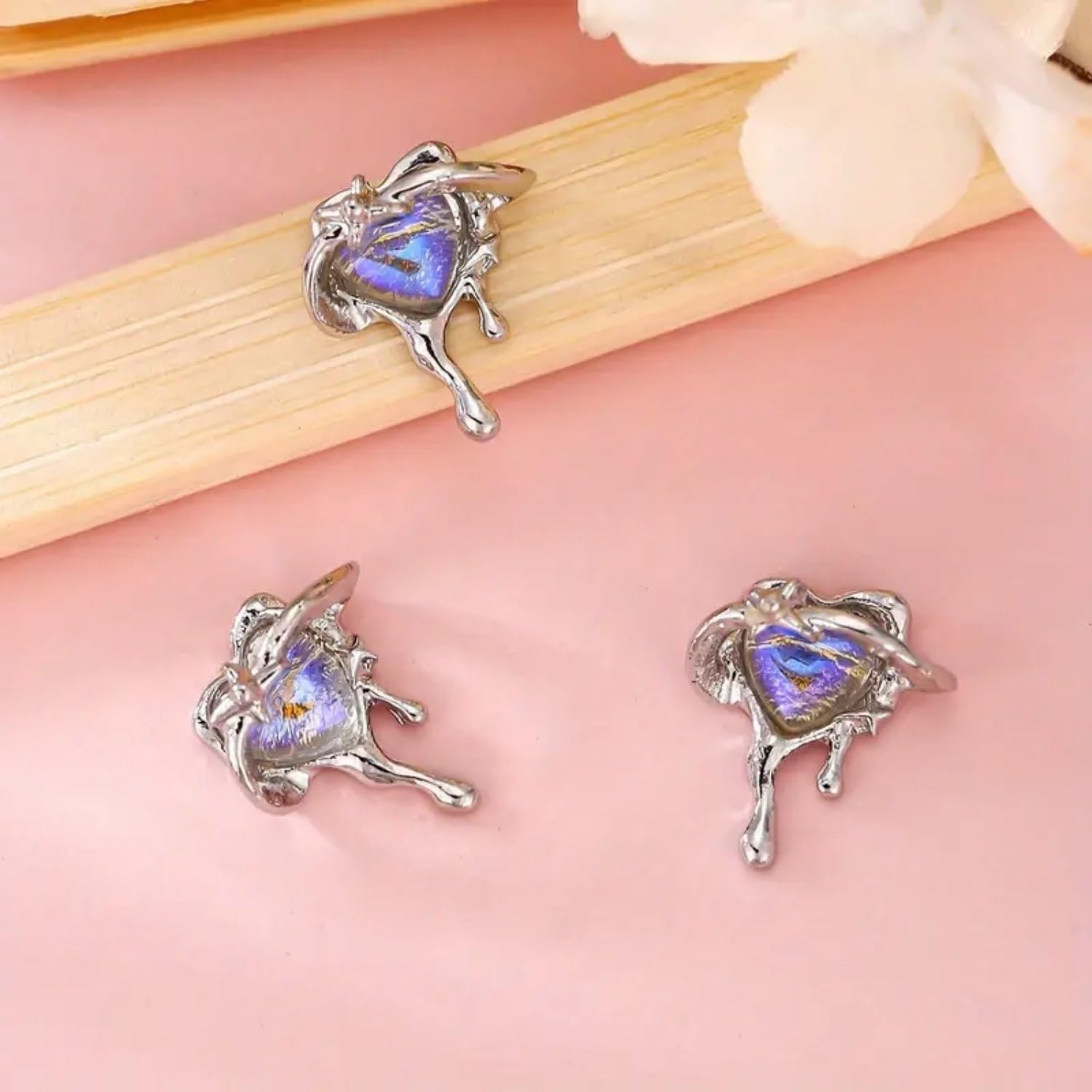 Zjhgdr Heart Nail Charms 3D Metal Alloy Heart Nail Art Rhinestones Blue Heart Nail Gems Valentine'S Day Nail Crystal Shiny Heart