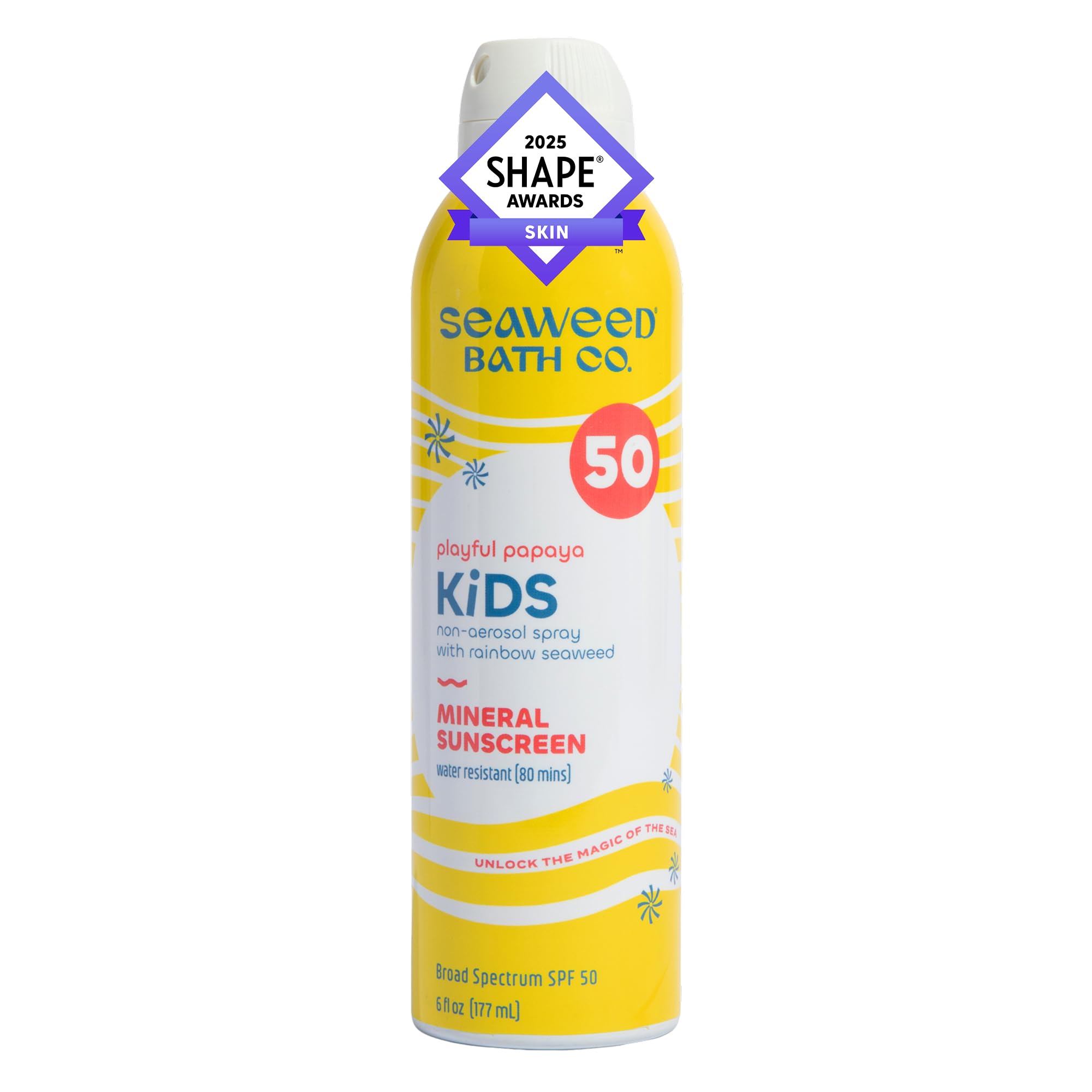 Seaweed Bath Co. Kid's on the Move Mineral SPF 50 Broad Spectrum Zinc Oxide Sunscreen Spray, 6 Oz., Water Resistant, Tear Free C