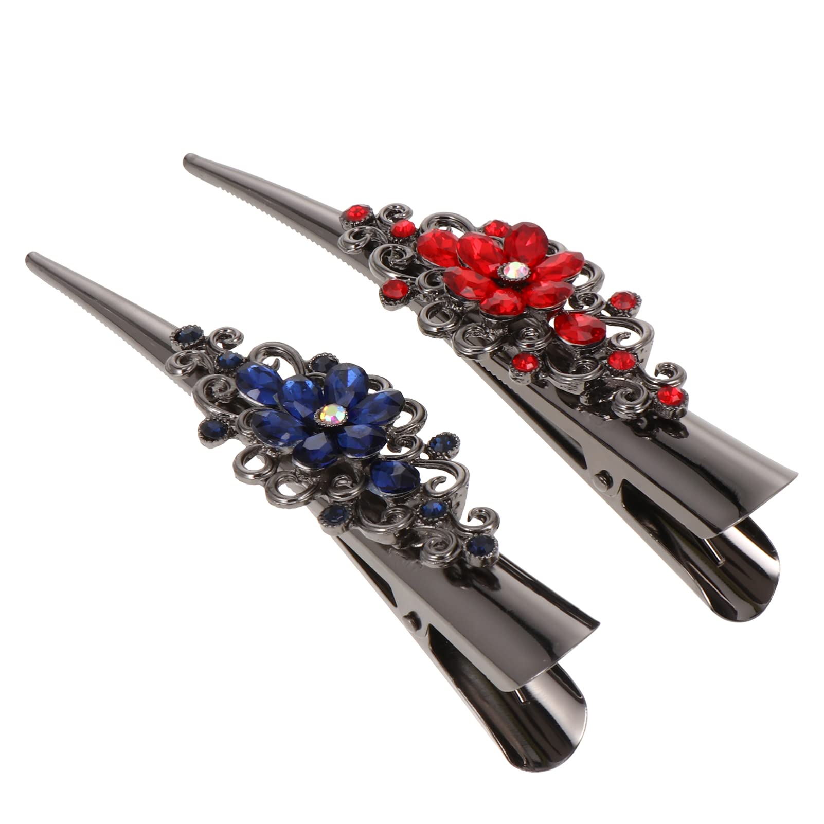Minkissy 2pcs Decorative Alligator Hair Clips, Rhinestone Duckbill Hair Clips Metal Alligator Sectioning Clips for Women