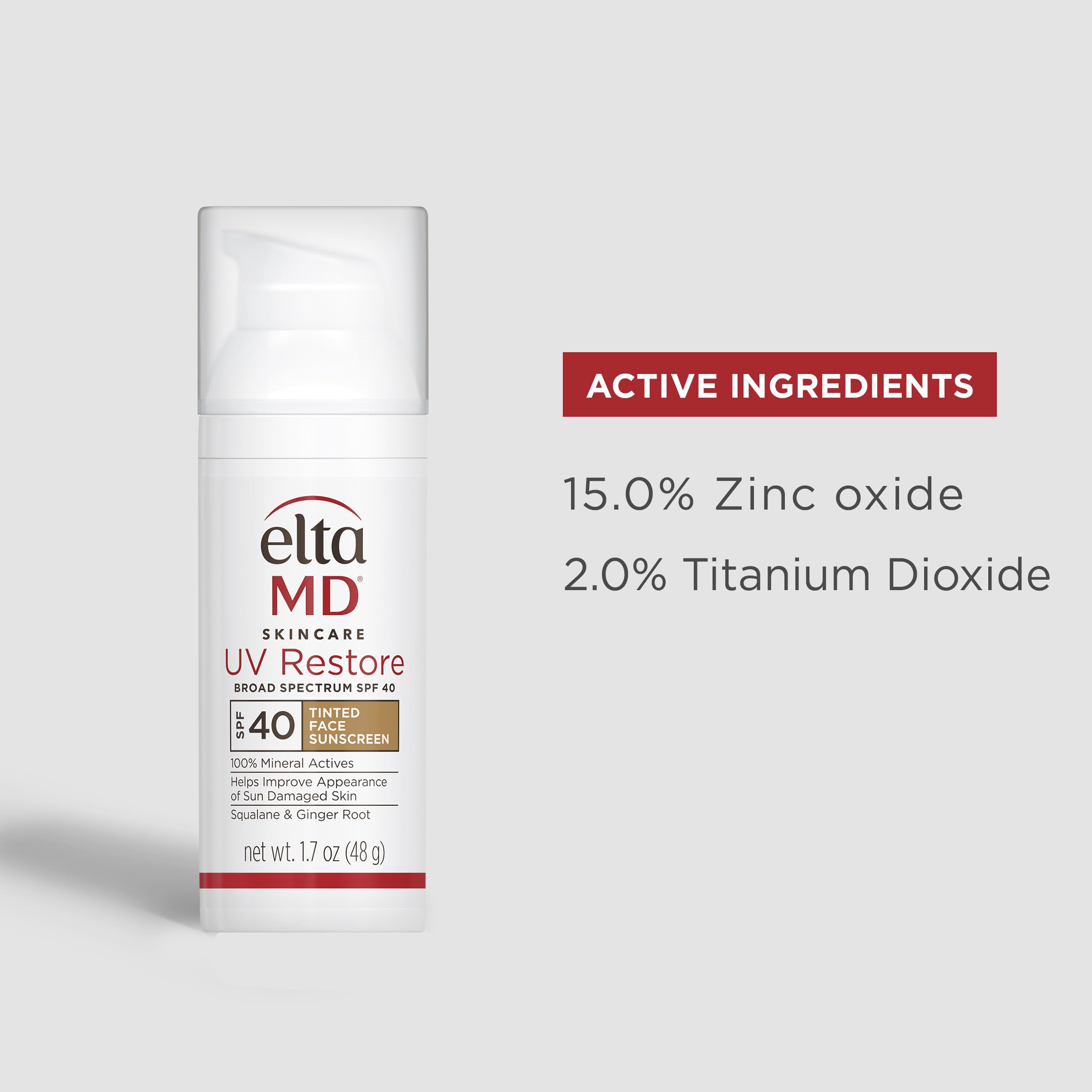 Eltamd Uv Restore Tinted Face Sunscreen, Spf 40 Tinted Mineral Sunscreen For Sun Damaged Skin Repair, Zinc Oxide Sunscreen Formu