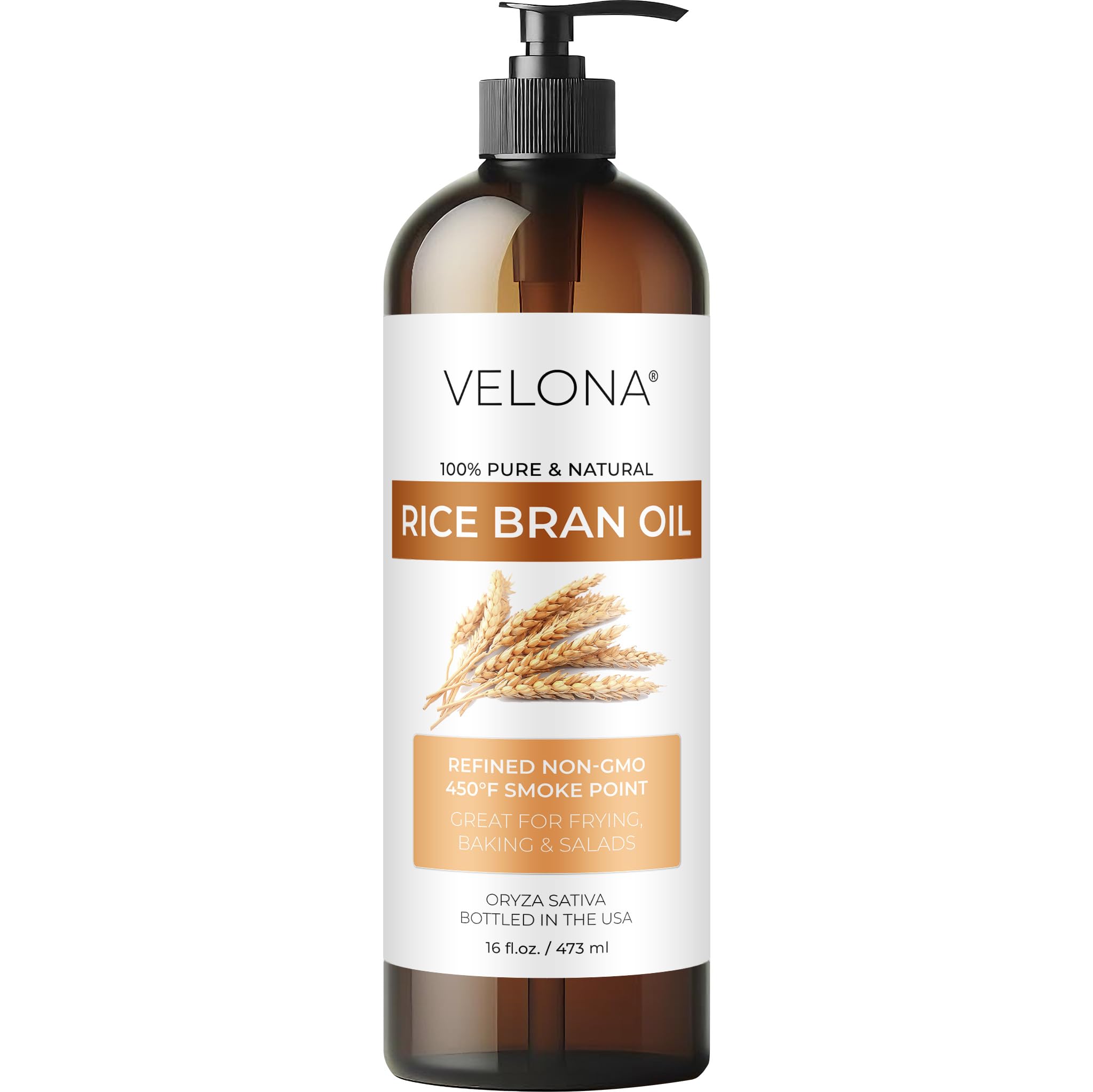 velona Rice Bran Oil 16 Fl Oz | 100% Pure and Natural Carrier Oil | Refined, Cold Pressed | Cooking, Face, Hair, Body & Skin Car