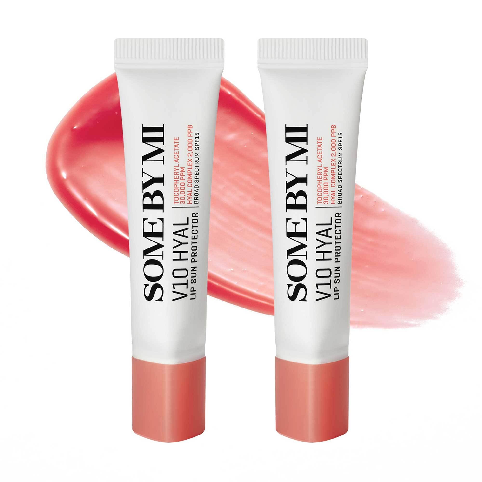 SOME BY MI V10 Hyal Lip Sun Protector Rosy - Pack of 2, 0.46oz - Korean Tinted Glow SPF 15 Sunscreen Lip Balm for Dry & Sensitiv