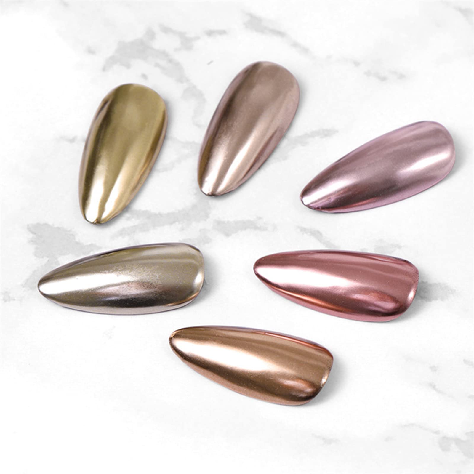Rose Gold Chrome Nail Powder Pen,Roseflower 6 Pcs Metallic Nail Art Pigment Powder Pen Set, Shiny Nail Glitter Powder Air Cushio