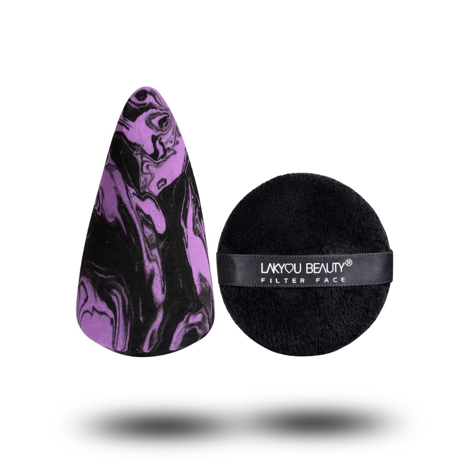Lakyou Beauty Marble Air Blend Sponge & Round Filter Face Puff Combo  Soft Reusable Makeup Applicator Set [Obsidian & Eclipse]
