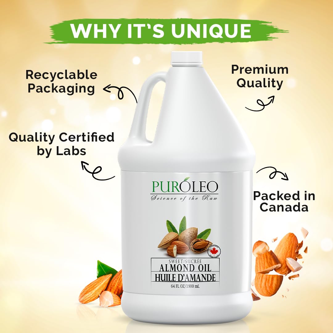 Puroleo Sweet Almond Oil 64 Fl Oz/1900 Ml 100% Natural And Pure | Moisturizer & Carrier Oil | Beauty & Diy Blends, Massage Oil,