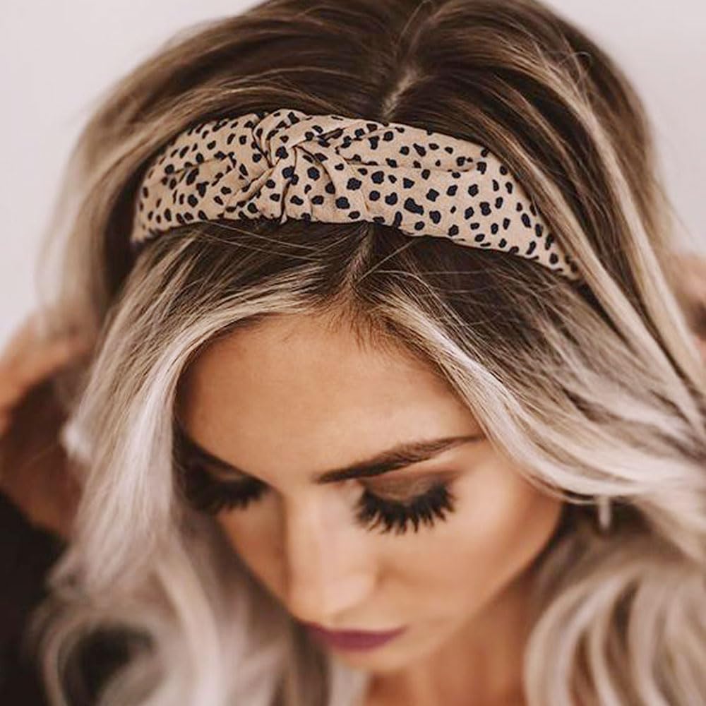 Dreshow Knotted Headbands, Women Non Slip Fashion Headbands 4 Pcs, Printed And Solid Boho Wide Top Knot Hair Hoops For Women Gir