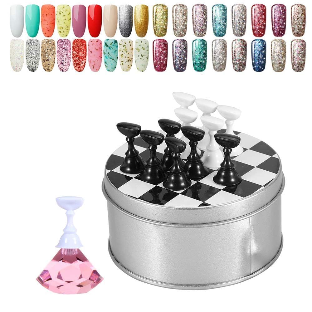 Kalolary 1 Set Nail Art Holder Practice Stand For Nail Art Display, Magnetic Nail Stand Tips Holders Crystal Holder Chessboard F
