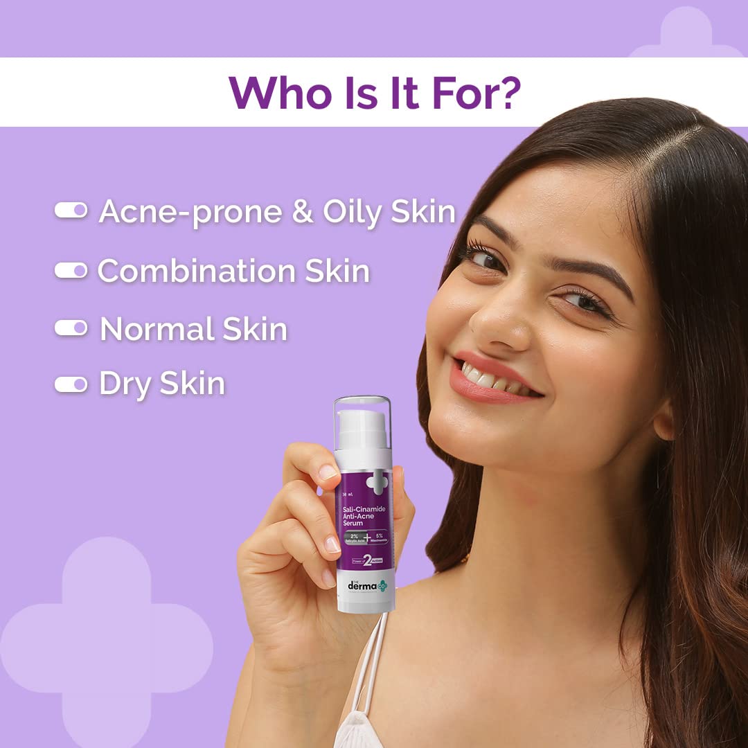 The Derma Co Sali-Cinamide Anti-Acne Serum | with 2% Salicylic Acid & 5% Niacinamide | Helps Reduce Acne & Acne Marks | Suits Al