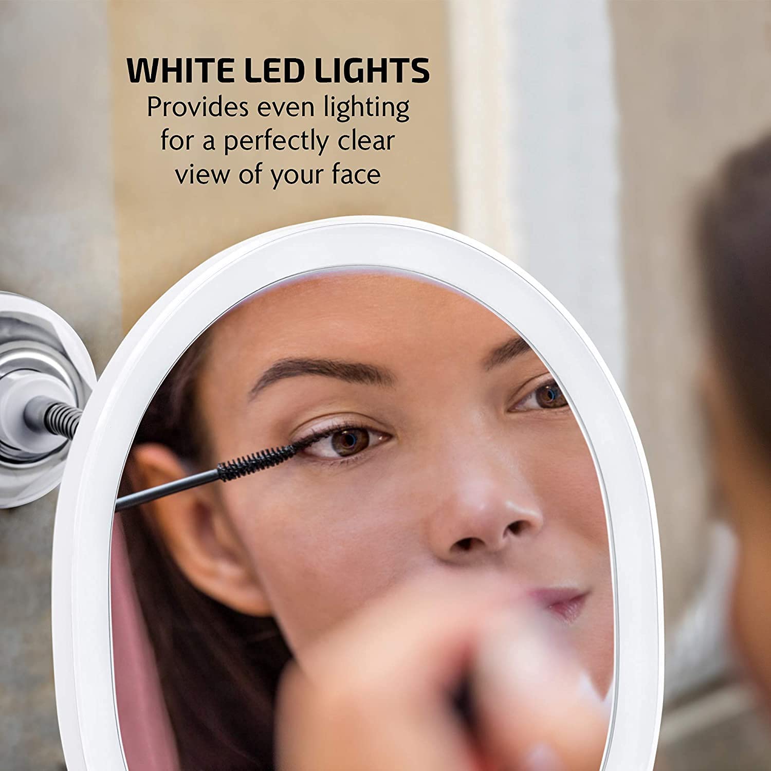 Ovente 8.5'' Lighted Makeup Mirror, Rechargeable Swivel Gooseneck With Attachable Suction Cup Wall Mount,10X Magnetic Mini Magni