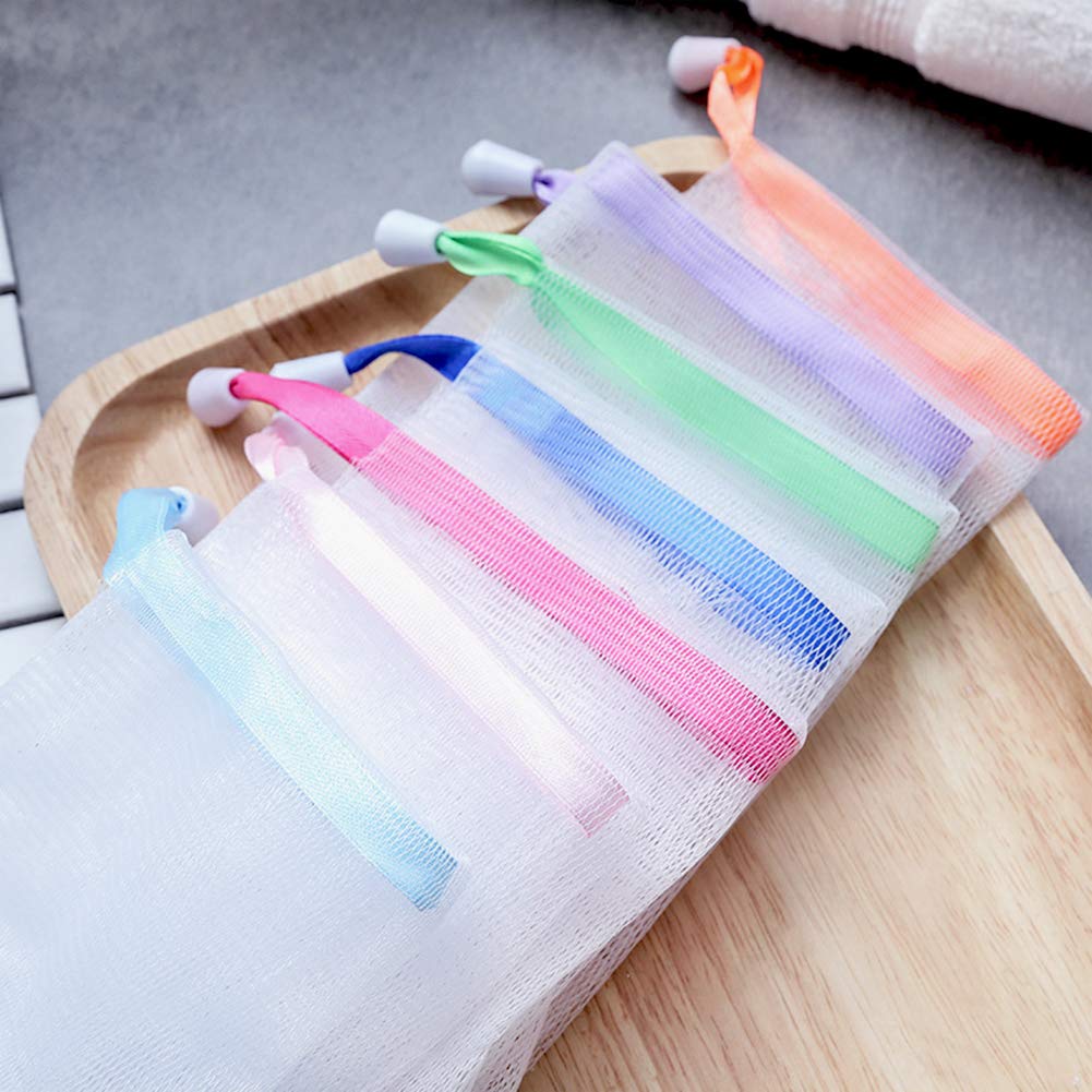 Invoda 20 Pcs Soap Net Bag Double Layer Drawstring Soap Mesh Soft Bath Soap Net For Facial Body Exfoliation Cleaning Tool (Rando
