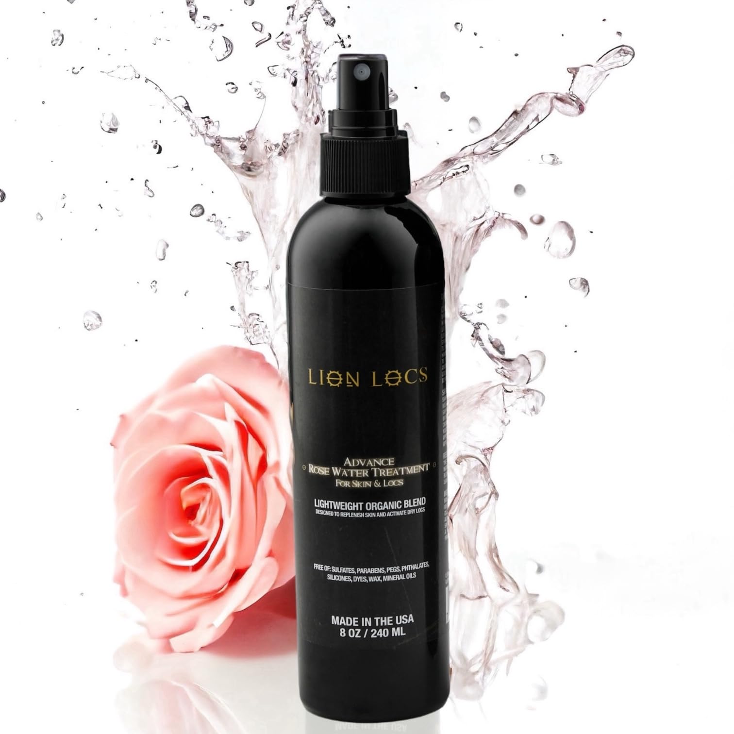 Lion Locs Rosewater Spray For Dreads, Dreadlocks, Braids, Faux Locs, Crochet Locs, Sisterlocks With Aloe, Essential Oils, Vitami