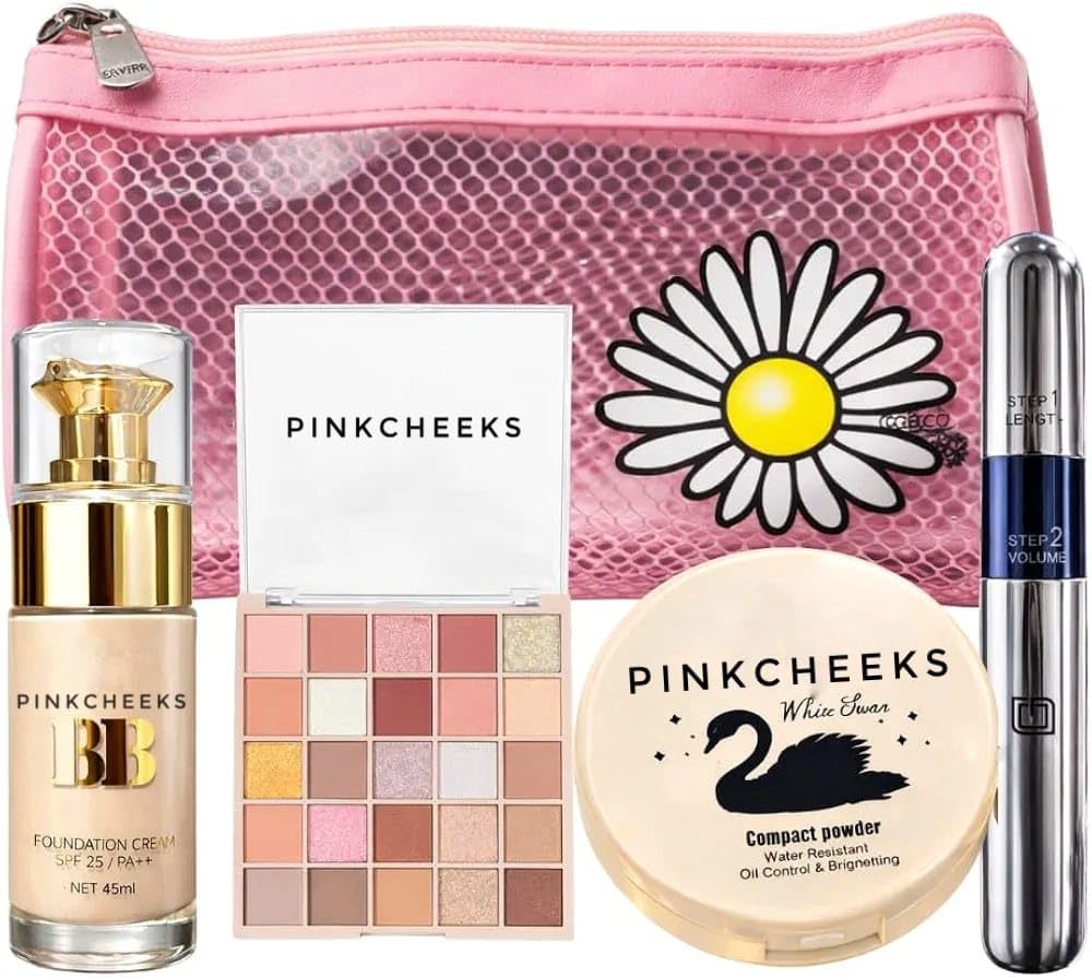 4In1 Everyday Makeup Combo Kit  Bb Cream, Eye Shadow Palette, Mascara & Compact Powder With TravelFriendly Makeup Bag | Comp