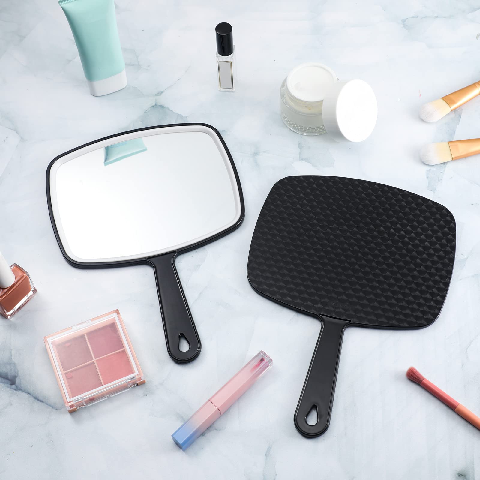 Qunclay 10 Pcs Large Hand Mirror Handheld Mirror with Handle Multi Purpose Barber Mirror with Distortion Free Reflection for Van