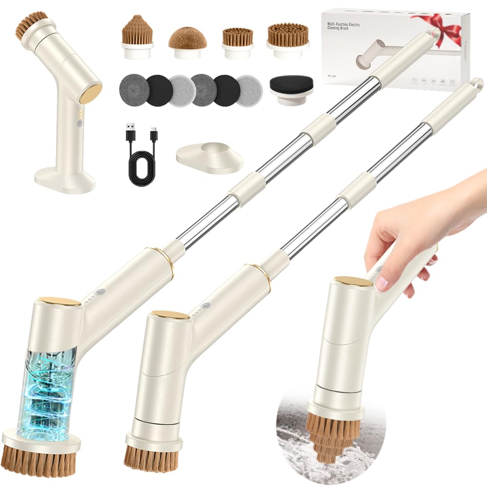 Electric Spin Scrubber, 2600mAh Battery with ExtraLong Runtime, 10 Brush Heads, IPX7 Waterproof Power Shower Scrubber with Long