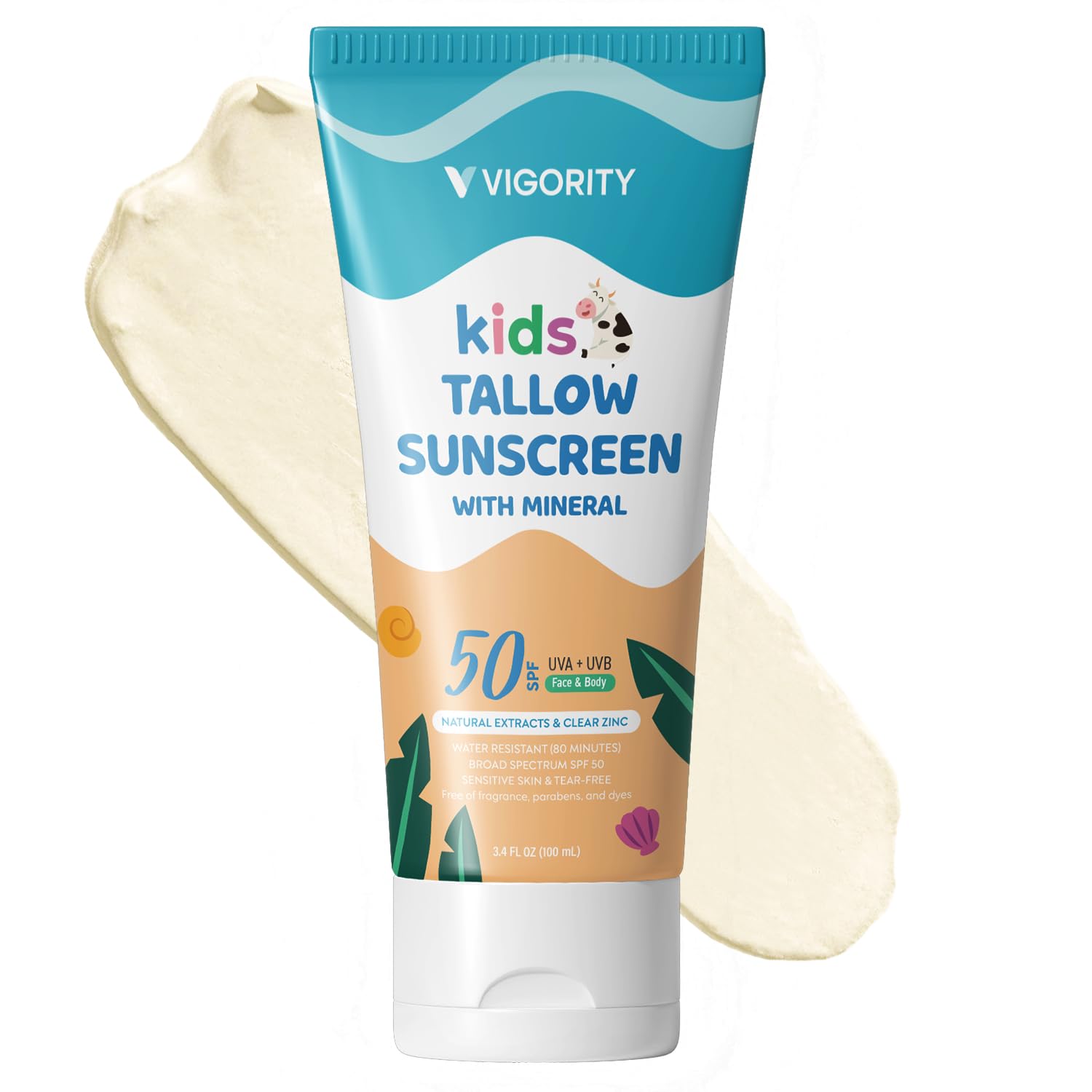 Beef Tallow Sunscreen for Kids with Zinc Oxide: Natural Non-Toxic SPF 50 Tallow Sunblock Cream - with Food-Grade Botanical Extra