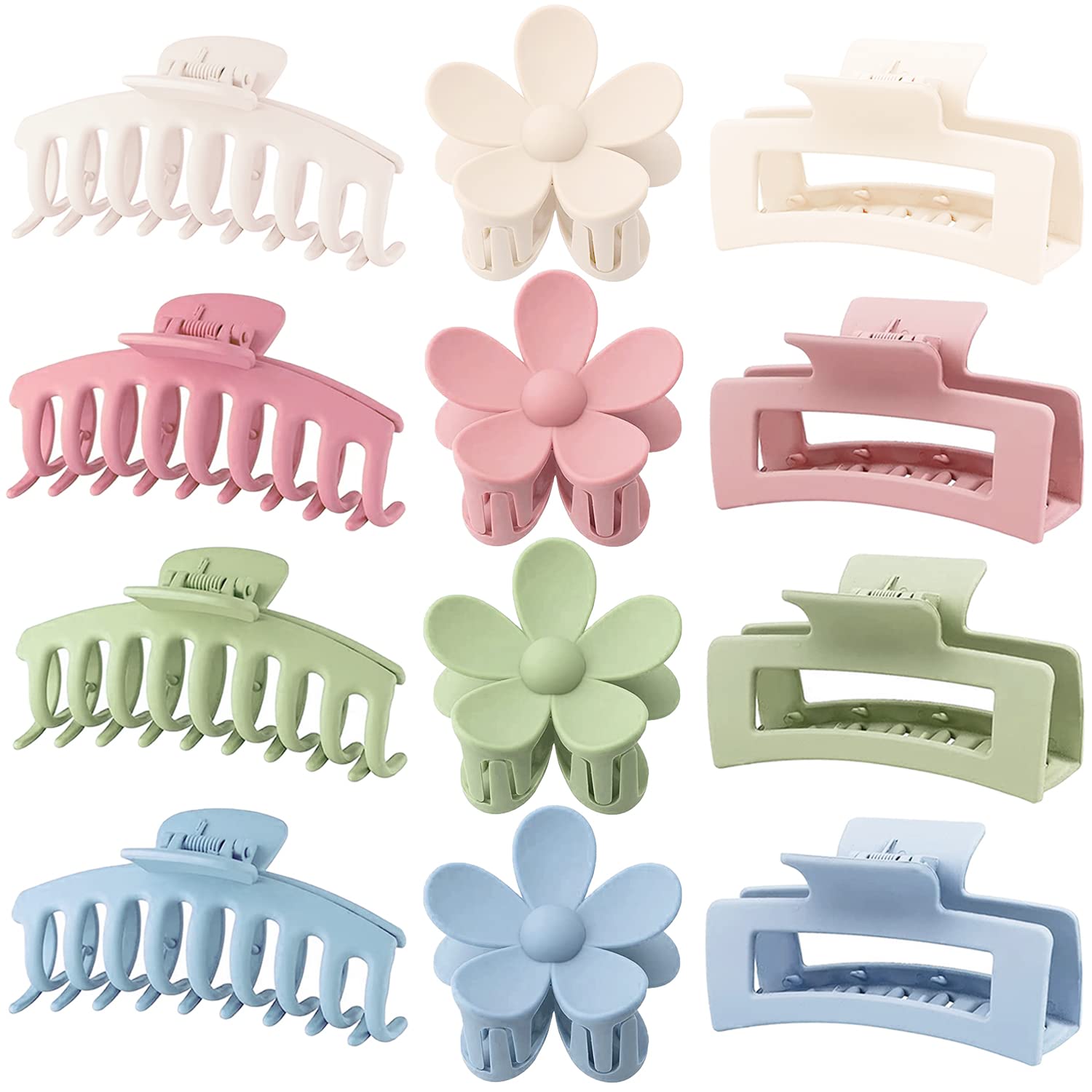 12 Pack Large Hair Claw Clips Flower Hair Clips Big Claw Clips for Thick Hair, Big Hair Clips Square Matte Strong hold for Thin 