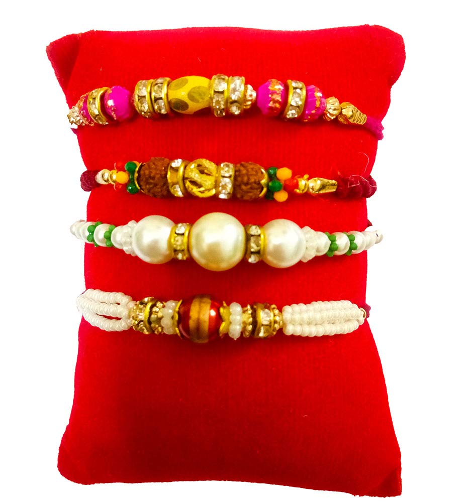 Avanti Creations Rakhi Bracelet For Brother Set Of 4 Different Pattern Rakhi With Kumkum Chawal