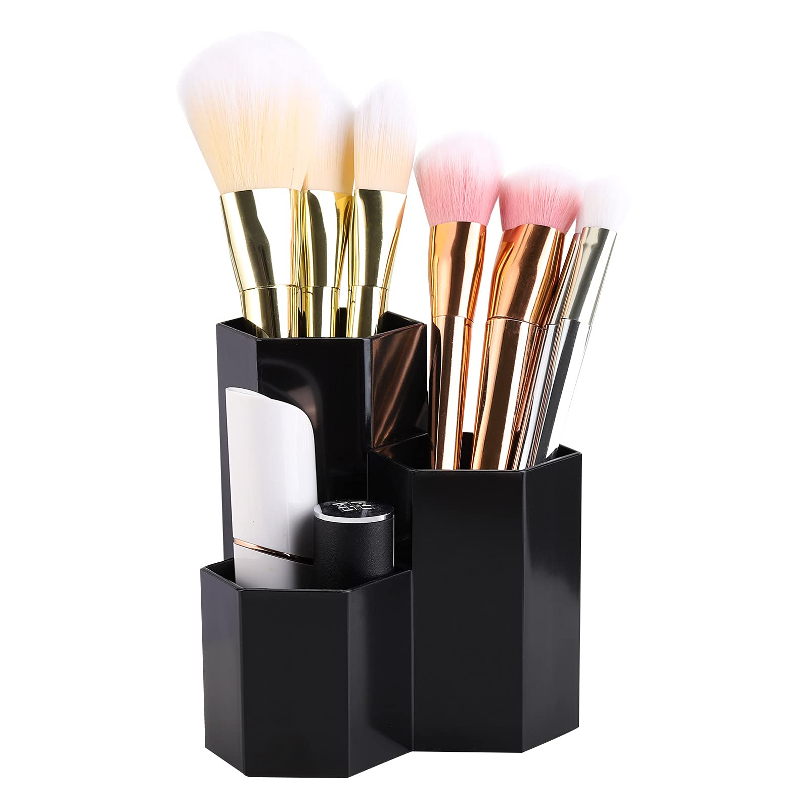Lovebb Makeup Brush Holder Organizer, 3 Slot Plastic Cosmetics Brushes Pen Storage Solution, Black