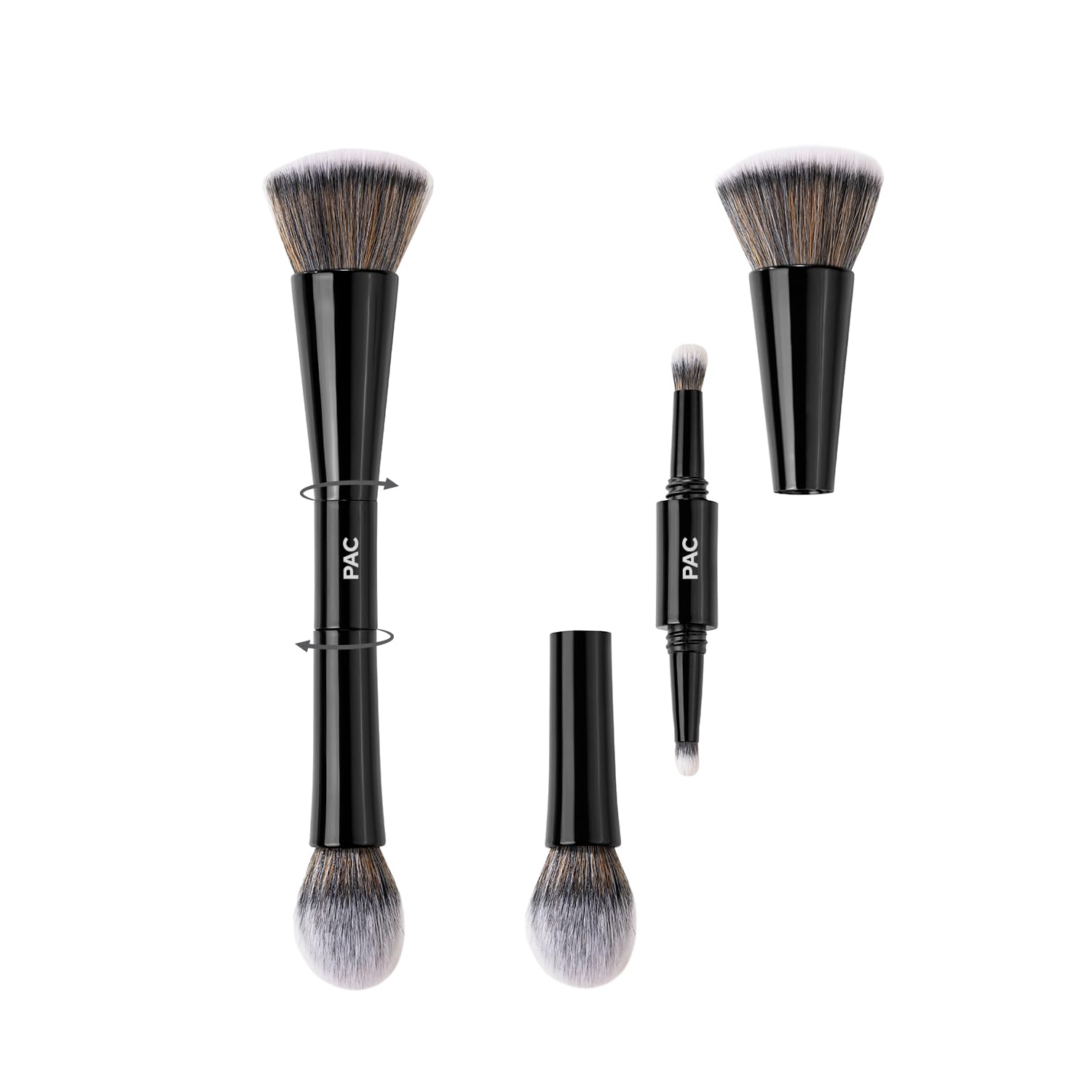 Pac All In One Makeup Brush | One Foundation Brush, One Powder Brush, And Two Eyeshadow Brushes | Compact Portable Brush Kit