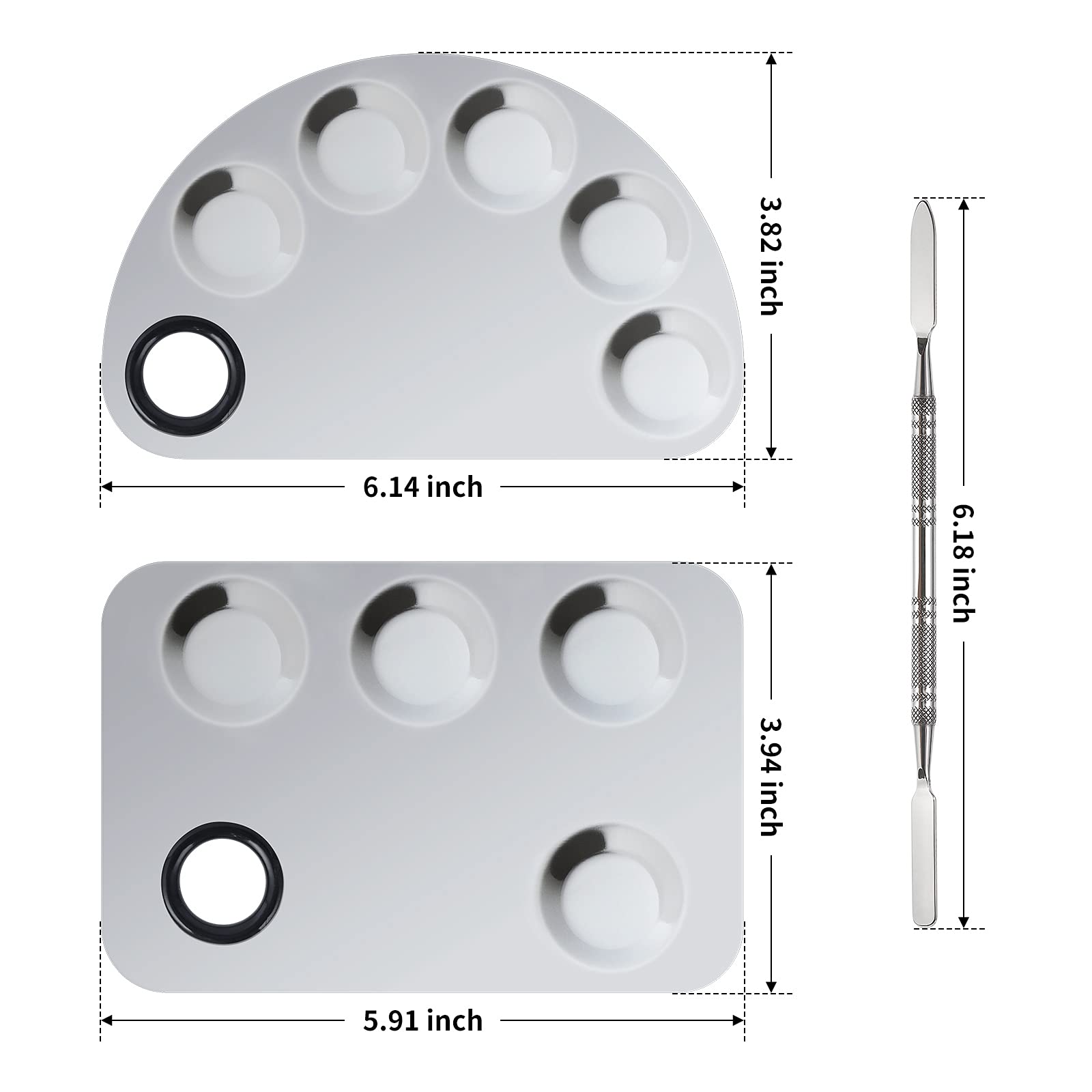 Penugo Professional Stainless Steel Makeup Palette,2 Pieces Cosmetic Palette With Spatula Tool, Nail-Art Mixing Palette For Cosm