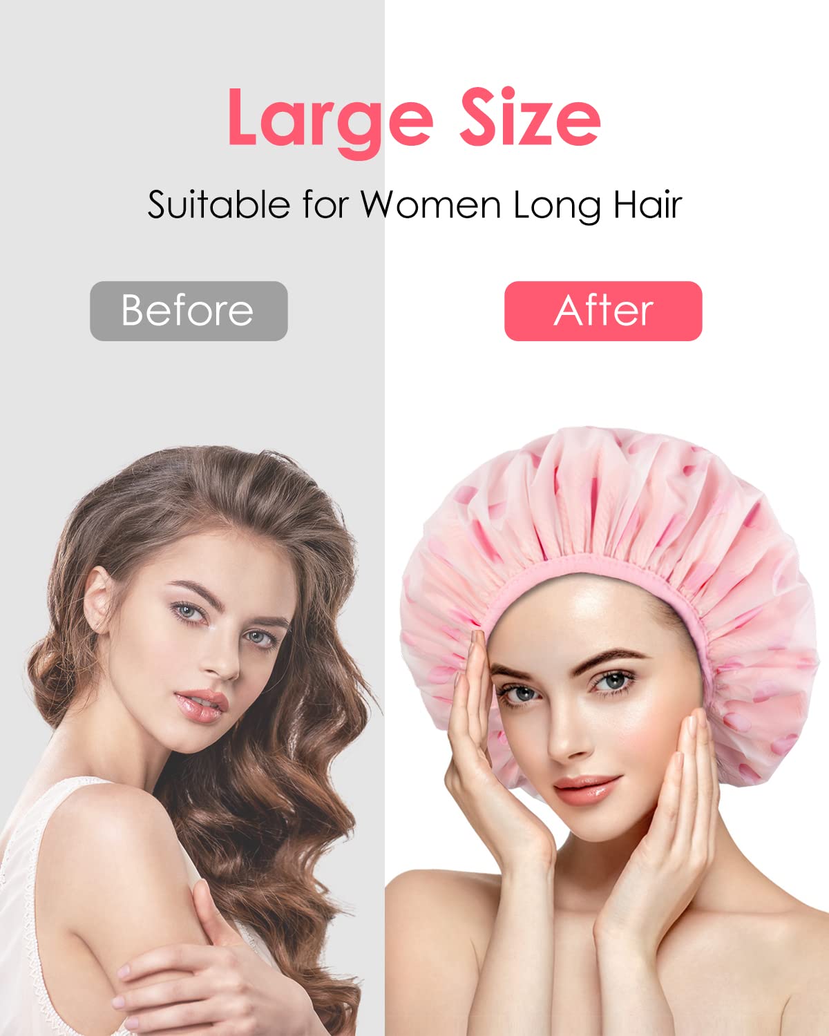 Auban Shower Cap For Women Terry Cloth Lined Eva Exterior Reusable Double Layer Waterproof, Large Bath Hair Cap For All Hair Len