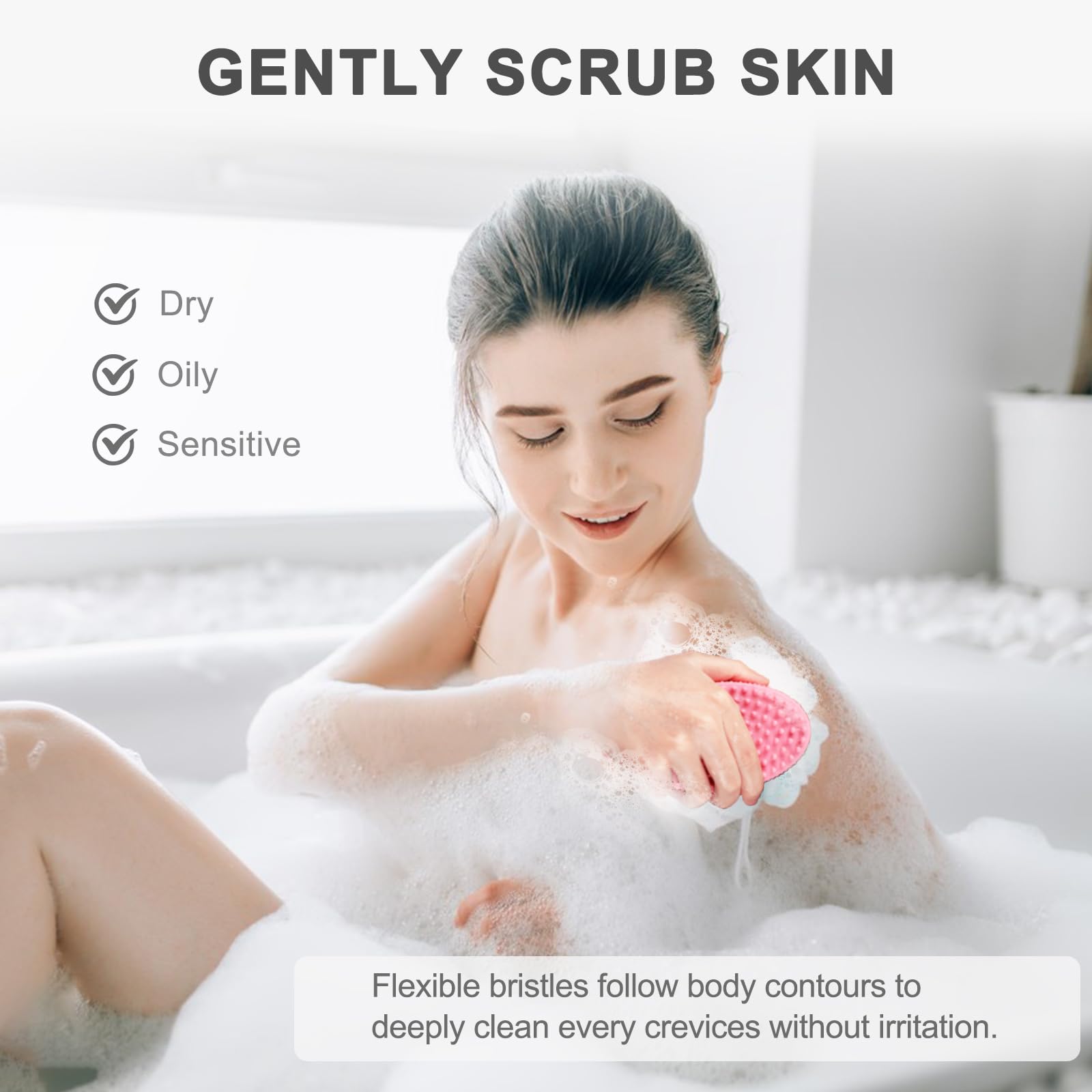 Freatech Silicone Body Scrubber - Dual-Sided Bath Shower Loofah Body Cleansing Brush For Gentle Exfoliation And Massage, Hygieni