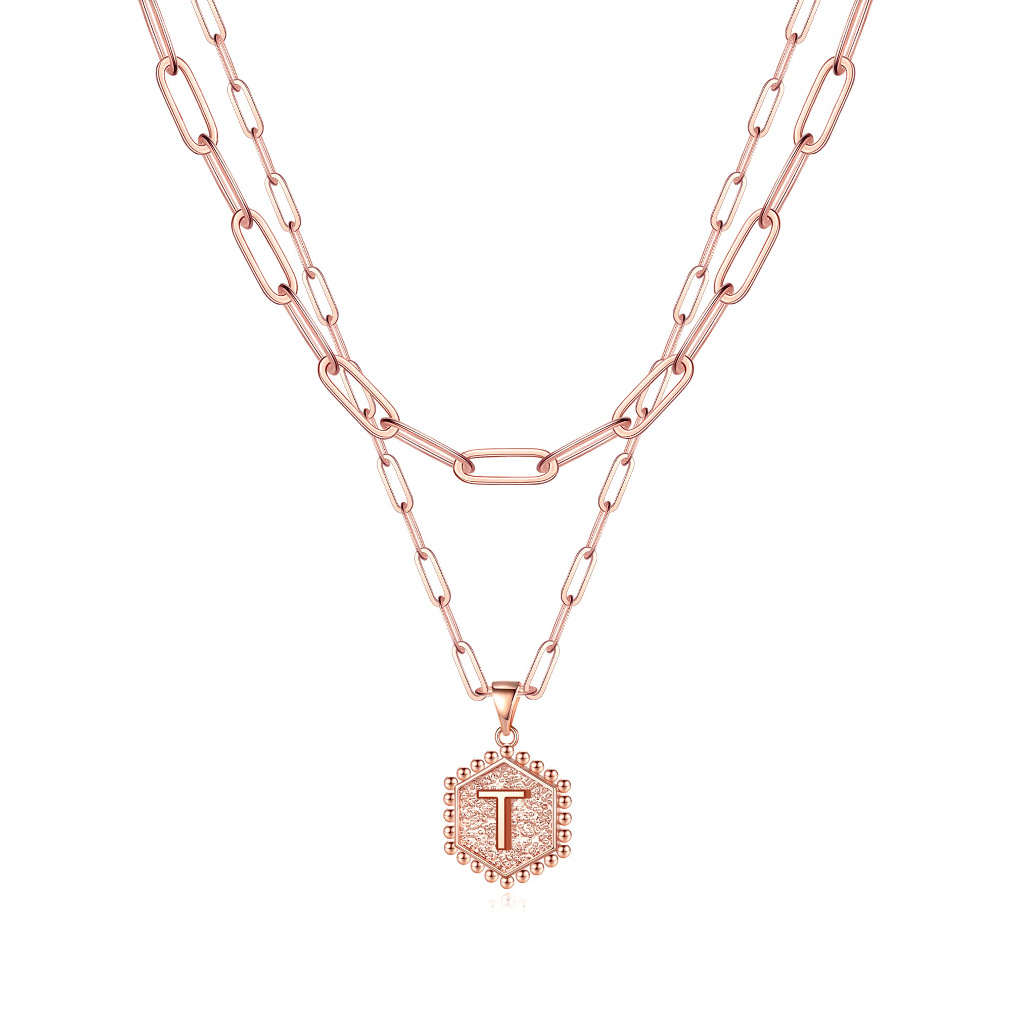 M MOOHAM Rose Gold Layered Initial Necklaces for Women - Necklaces for Women Cute Letter Initial T Necklace Choker Necklace Rose