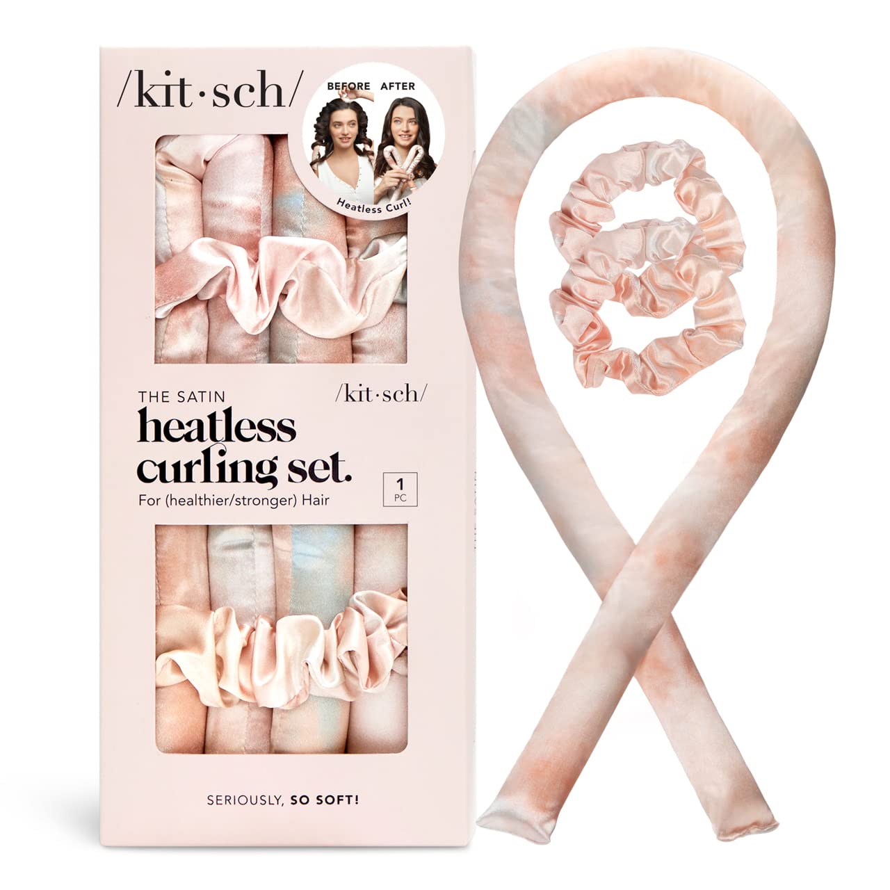 Kitsch Back to School Satin Heatless Curling Set for Hair, Perfect Curls, No Damage, No Heat - Sunset Tie Dye