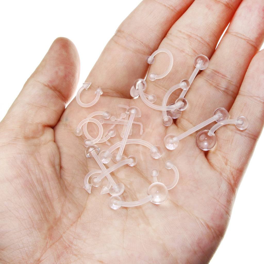 Oasis Plus 22pcs 14G 16G 18G 20G Clear Flexible Bioplast Retainer Navel Belly Ring Eyebrow Tongue Nipple Barbell Nose Lip Labret