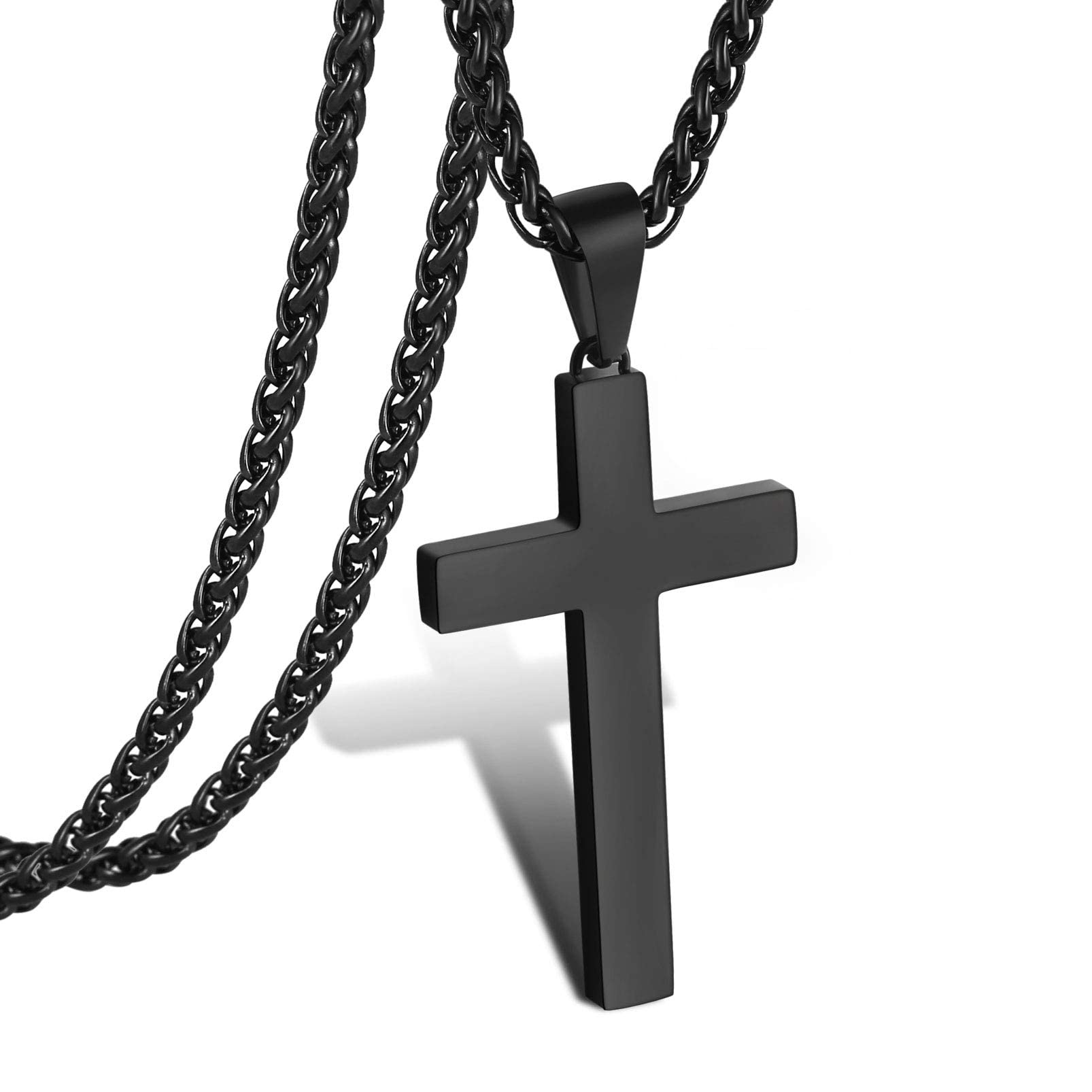 P. BLAKE Black Stainless Steel Cross Necklace for Men, Women Boys Cross Pendant with Chain 18 Inches