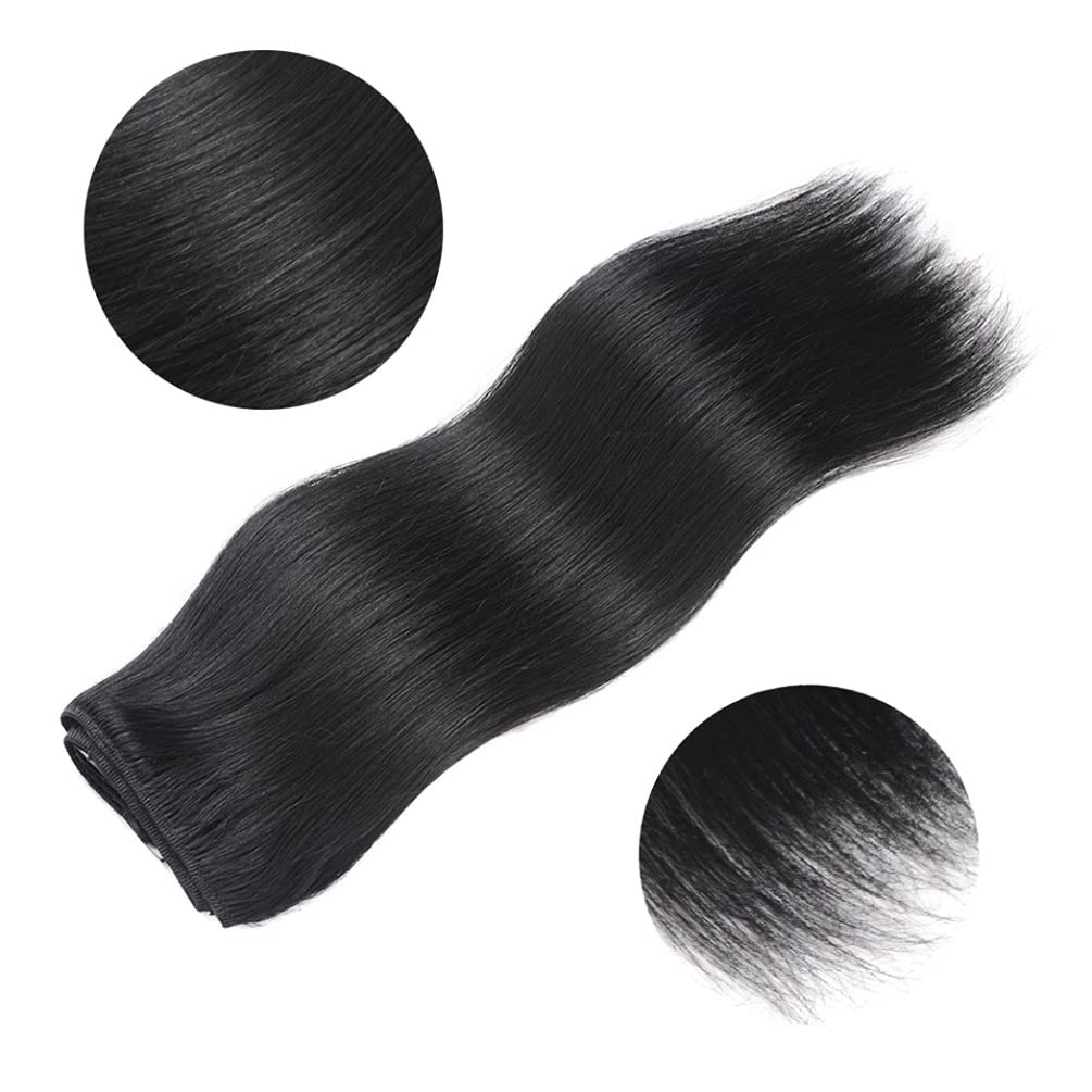 5 Pieces 14'' Remy Clip In Hair Extensions Human Hair Jet Black - Silky Straight Thick Real Hair Extensions For Women (14 Inches