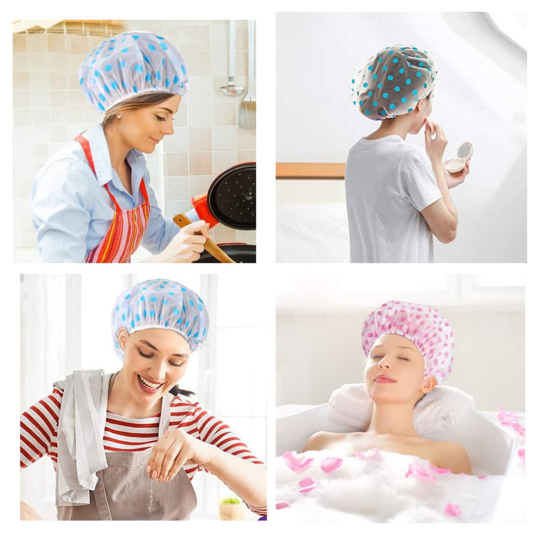 Shower Caps, 3 Pcs Waterproof Bath Caps Plastic Reusable Shower Caps Elastic Band Bath Hair Hat Stocking Stuffers For Women Ladi