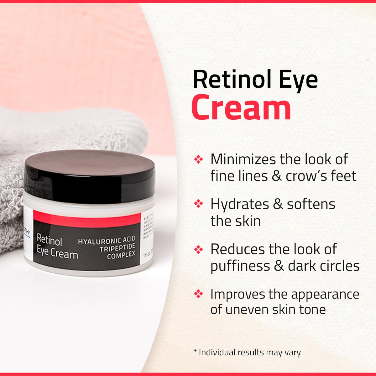 Yeouth Retinol Eye cream with Hyaluronic Acid, Hydrating Under Eye cream for Dark circles and Puffy Eyes, Anti Aging Eye cream,