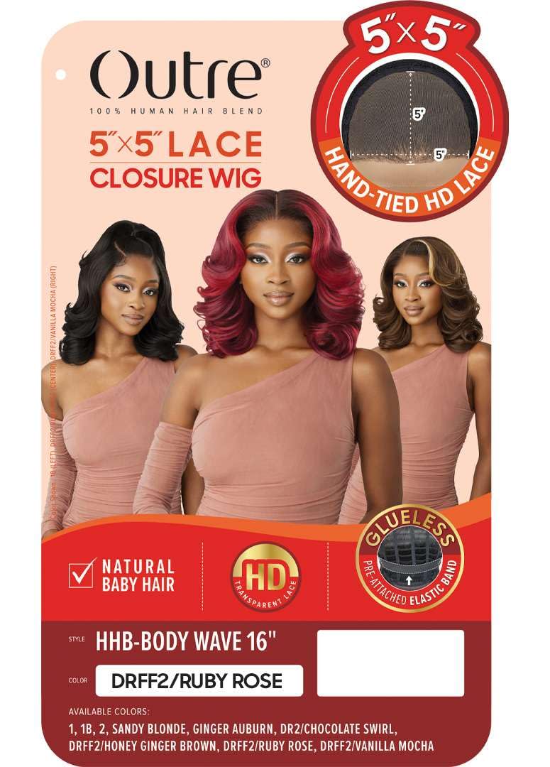 Outre - 5X5 Lace Closure Wig - Human Hair Blend - Body Wave 16'' (DARK BROWN 2)