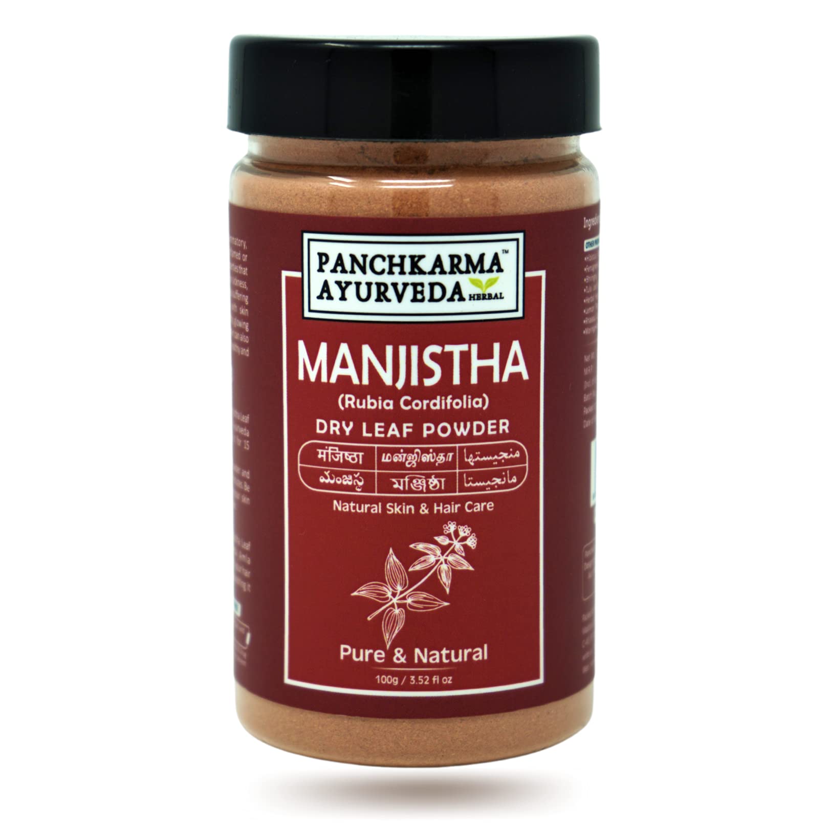 Panchkarma Ayurveda Herbal & Natural Manjistha Leaf Powder (Rubia Cordifolia) For Fairness Sun-Tan Acne-Spot Face Pack & Hair Sh