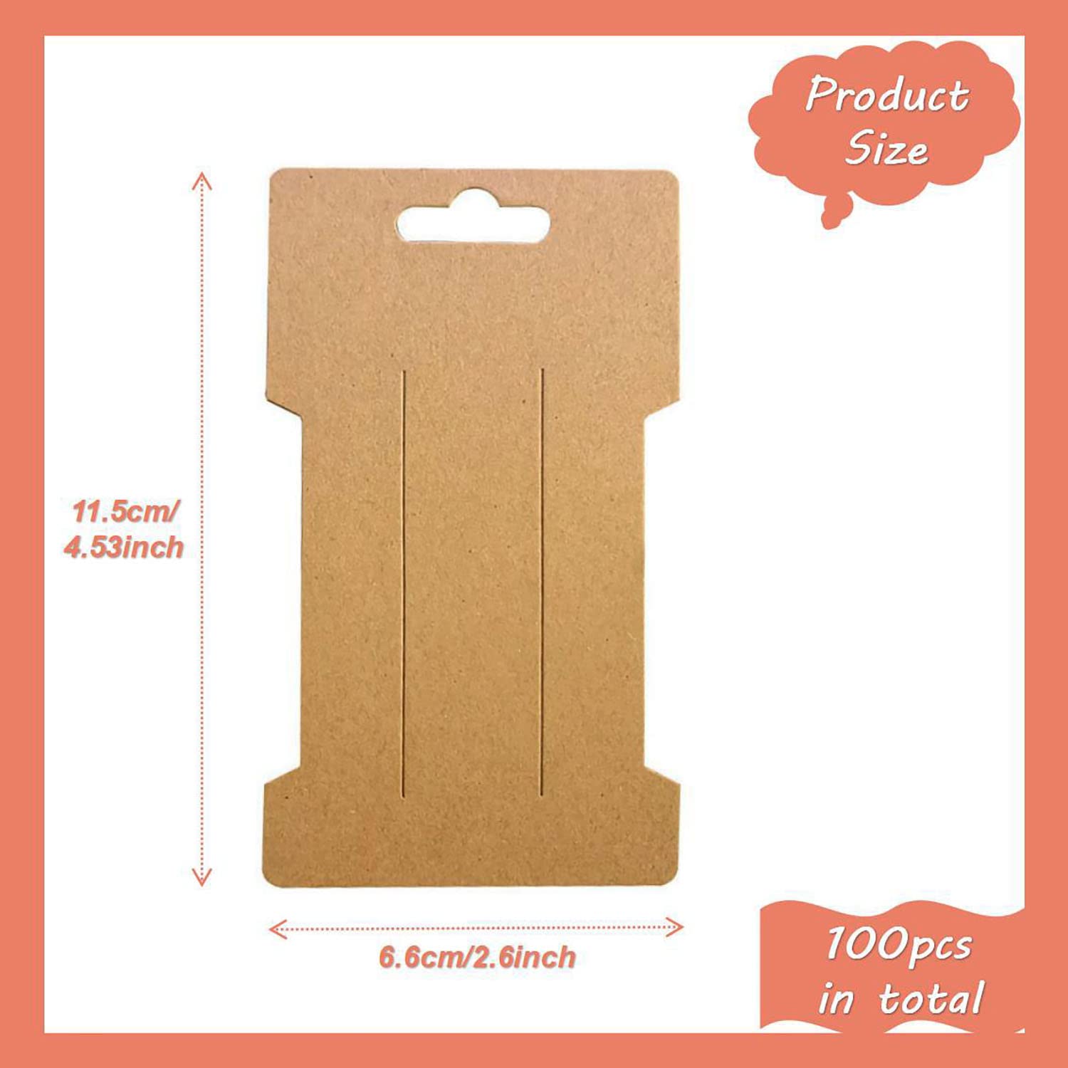 Doromy 100 Packs Hair Clip Display Cards Rectangular Hair Barrettes Jewelry Display Holder Brown Kraft Paper Cards Hair Bow Hold