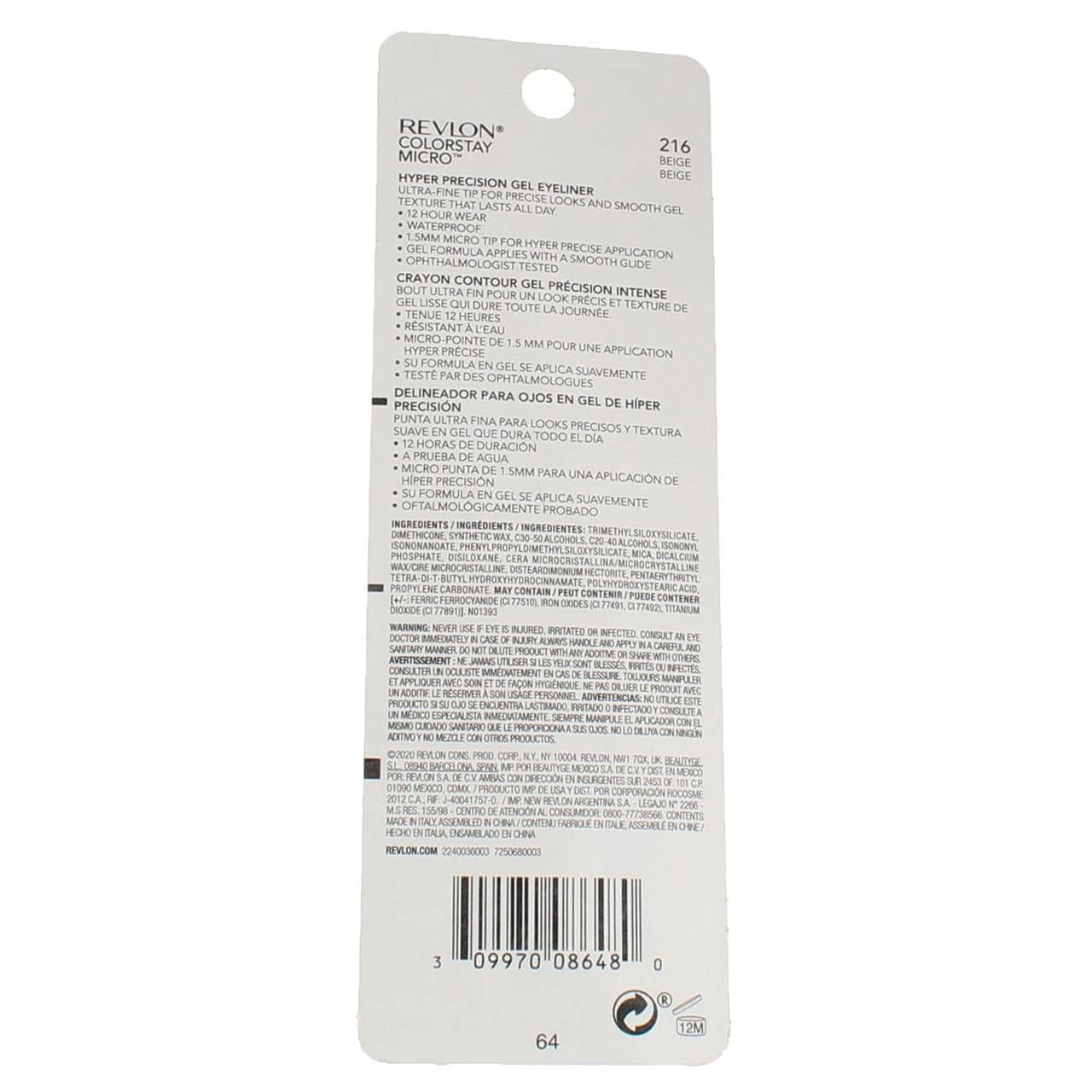 Revlon Colorstay Micro Hyper Precision Gel Eyeliner, Waterproof, Long Wearing, 0.009 Oz, Beige