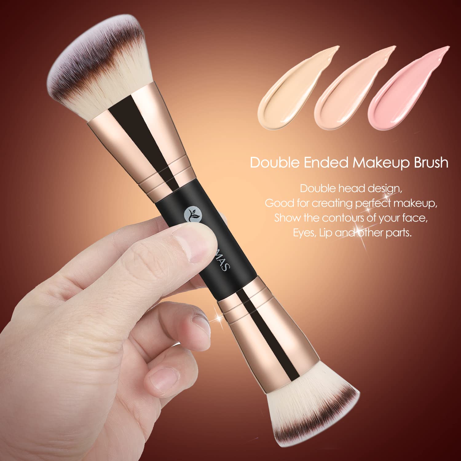 Kingmas Foundation Makeup Brush, Premium Kabuki Brush, Double-Ended Contour Brush (Flat/Angled Round Top) For Blending Liquid Po