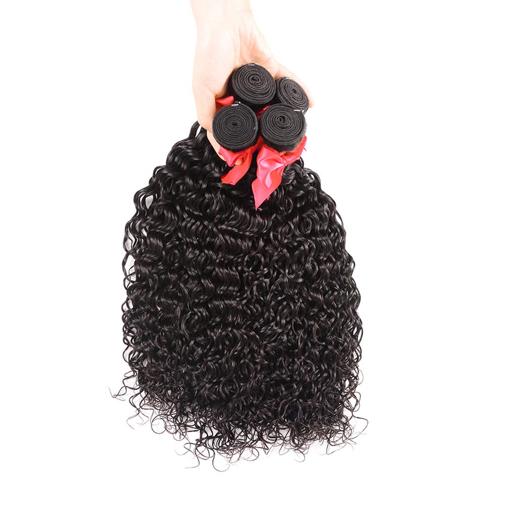 Miss Gaga Brazilian Water Wave Bundles With Closure (8 10 12+8) 100% Virgin Human Hair 3 Bundles With Closure Free Part Unproces