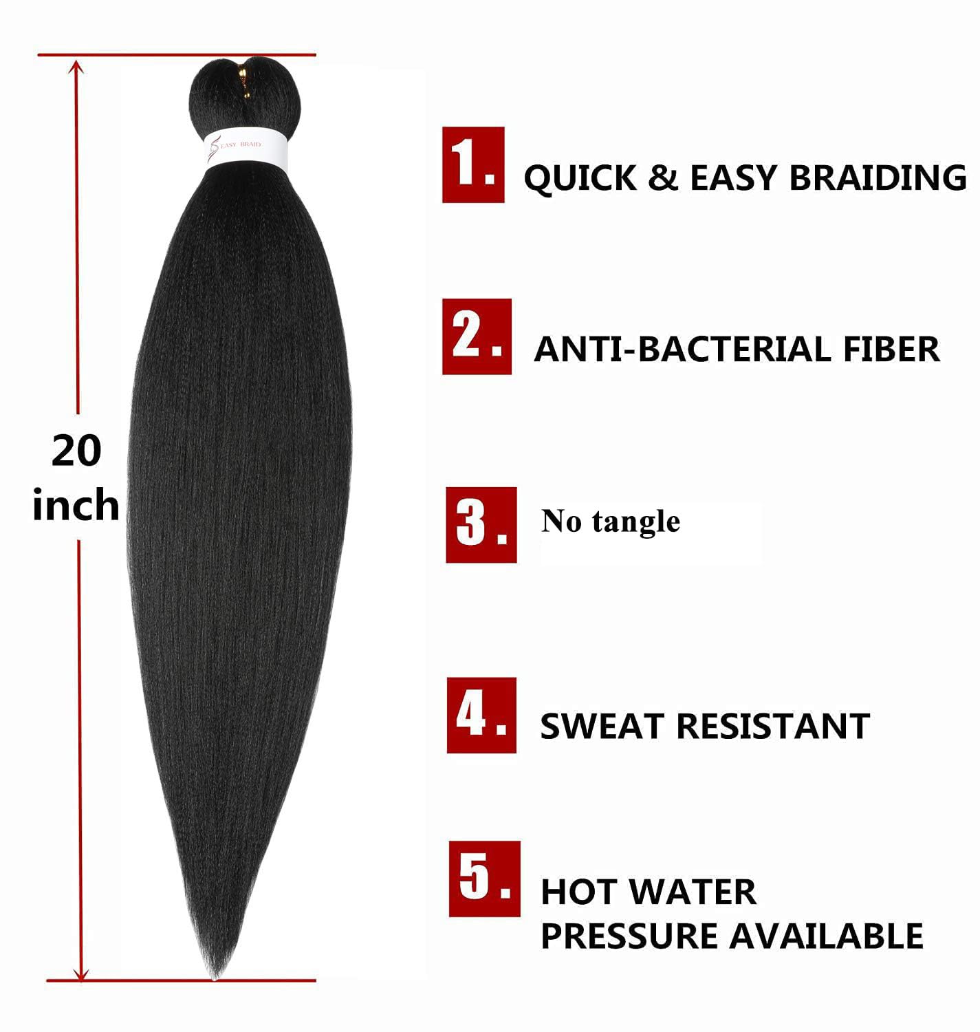 Pre Stretched Braiding Hair 20 ''-8 Packs Synthetic Braiding Hair Crochet Braids Hot Water Setting Professional Soft Yaki Straig