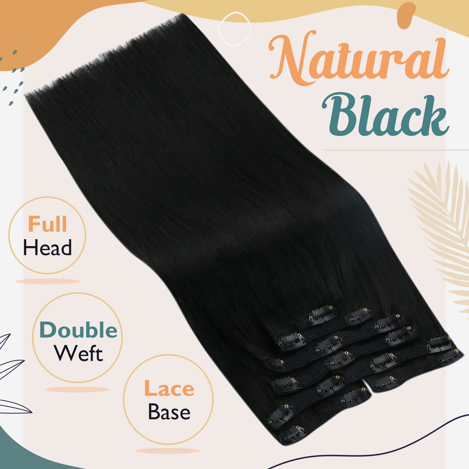 Ve Sunny Clip In Hair Extensions Jet Black Clip On Hair Extensions Human Hair For Women Black Hair Extensions Clip In Human Hair