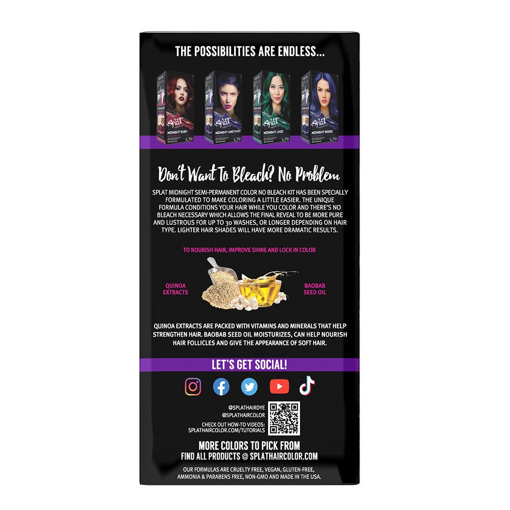 Splat Hair Splat Rebellious Colors 30 Wash No Bleach Needed Hair Color Kit, Midnight Violett, 6 Oz