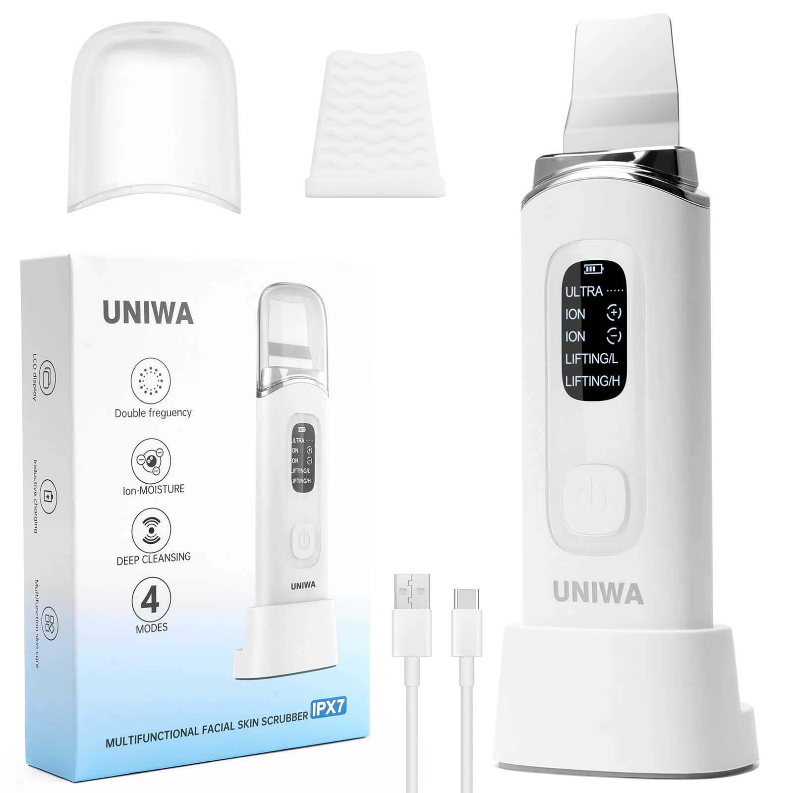 UNIWA Skin Scrubber Face Spatula, Skin Scrubber Pore Cleaner Blackhead Remover Tool for Deep Facial Cleansing - 4 Modes, Face Sp