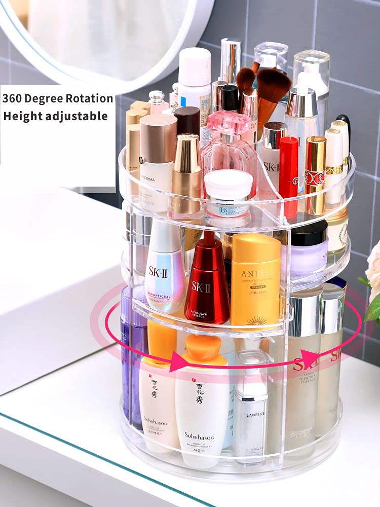 Cq Acrylic 360 Degree Rotating Makeup Organizer For Bathroom,4 Tier Adjustable Spinning Cosmetic Storage Cases And Make Up Holde